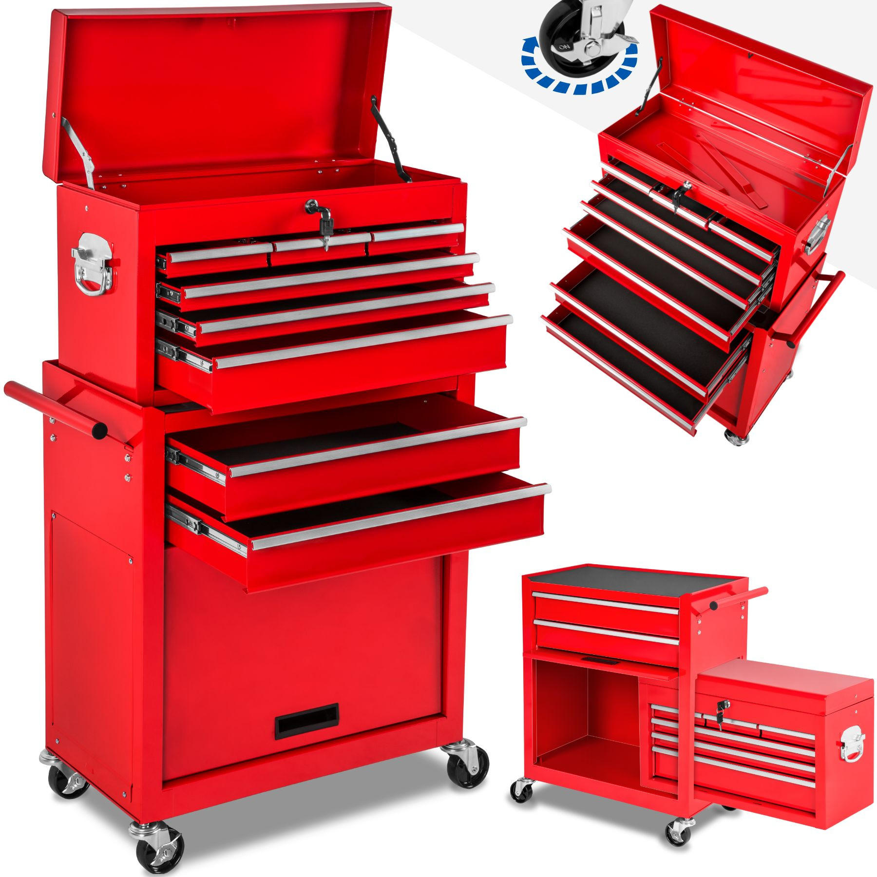 WERKZEUGWAGEN ,Rollen Ø 100 mm,rot - Rot, Metall (33/110/69cm) - tectake