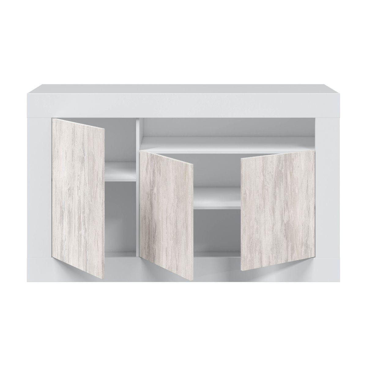 BUFFET-DESIGN mit 3 Türen und 1 Aufbewahrungsnische Baltik - L144 cm - Weiß, Holzwerkstoff (42/87/48.6cm) - Calicosy