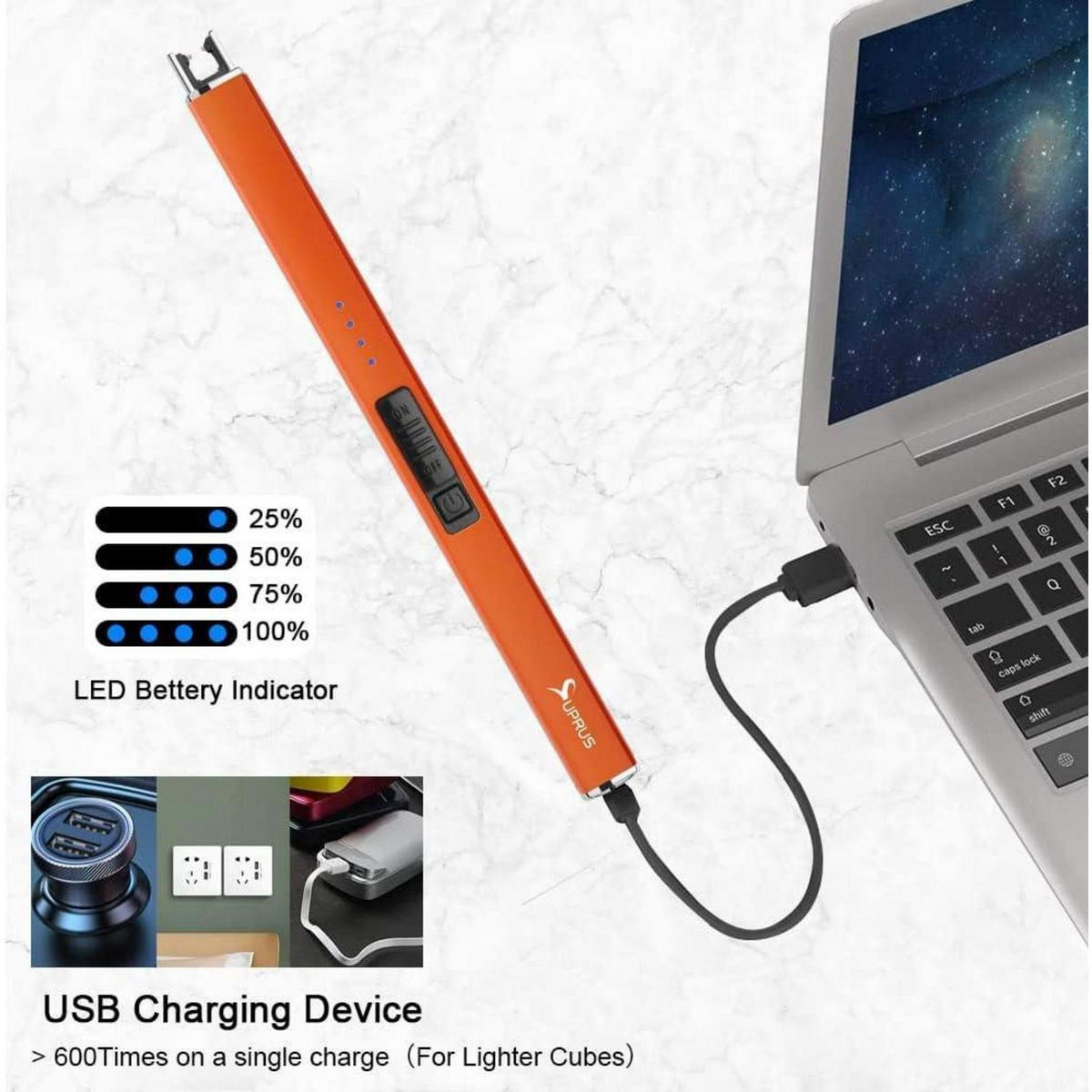 ELEKTRISCHES Feuerzeug mit USB-Aufladung Orange - Orange, Kunststoff (4.1/1.7/19.1cm)