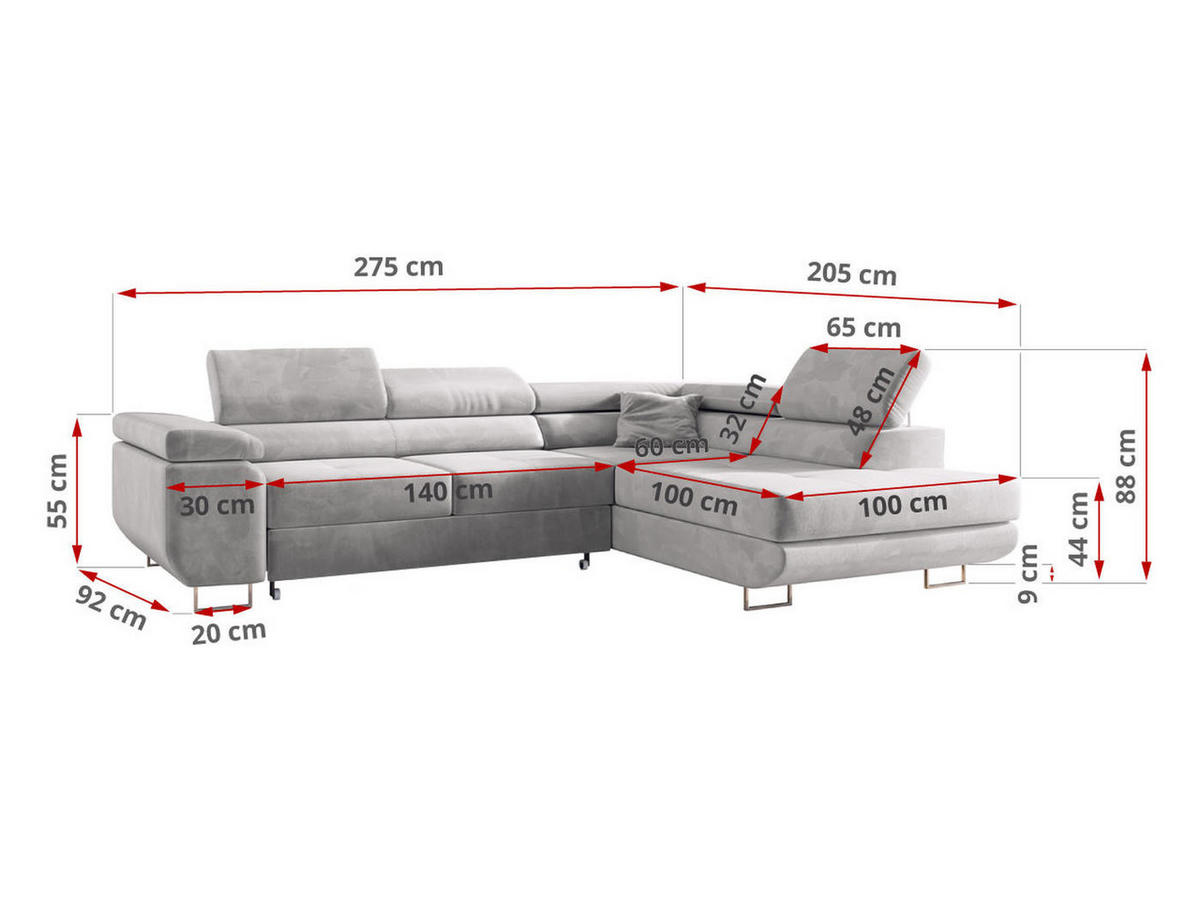 ECKSOFA GUSTAW L Hellgrau Velvet Links Seite - Silberfarben/Hellgrau, Textil/Metall (205/275cm) - MKS