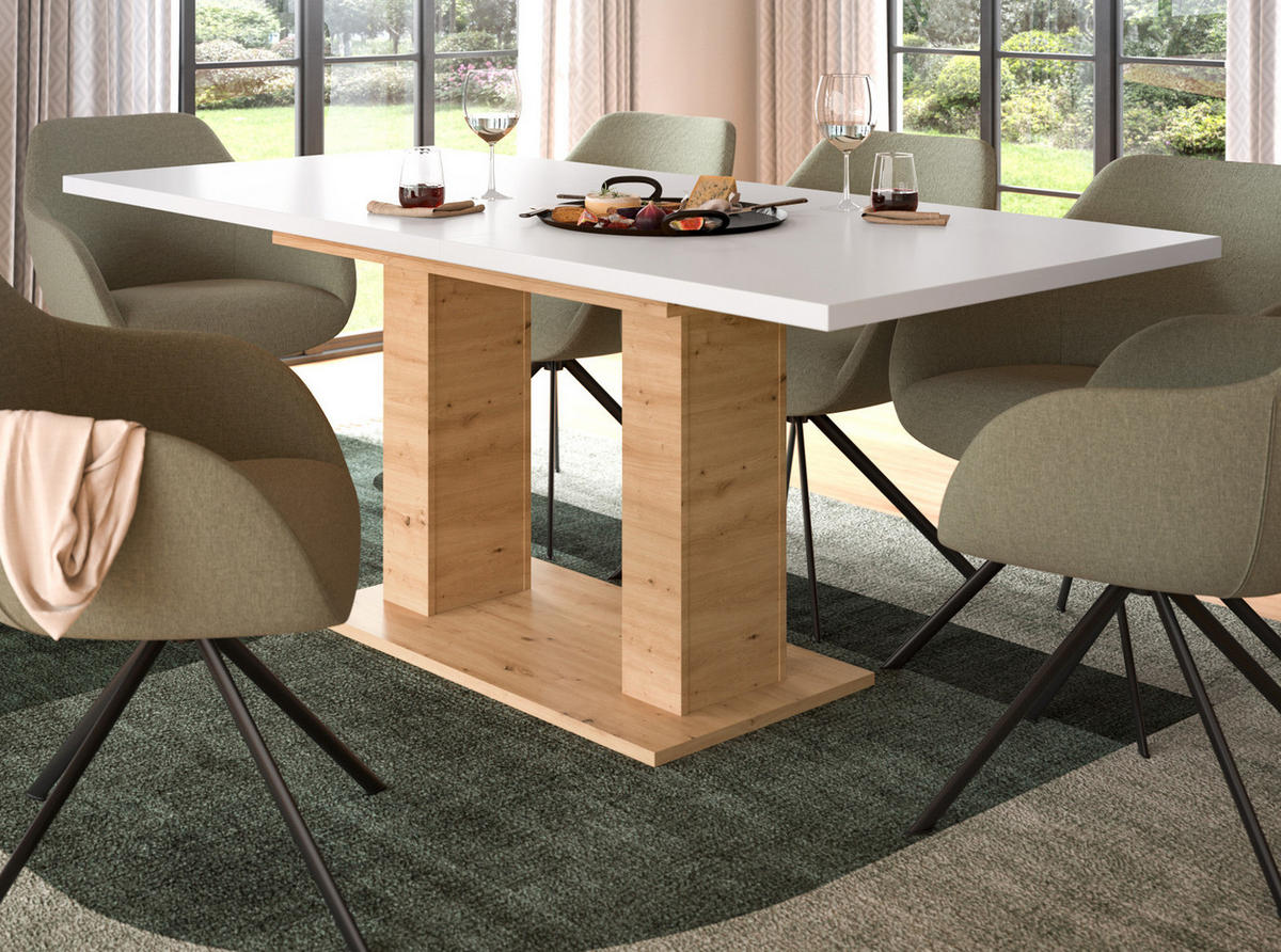 ESSTISCH weiß, Eiche Artisan, Küchentisch ausziehbar 150 - 190 cm - Eiche Artisan/Weiß, Holzwerkstoff/Metall (150/90/76cm) - Inn.Furn