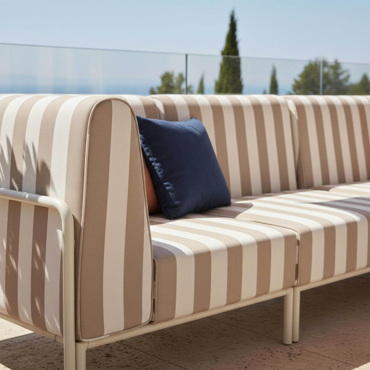 GARTENSOFA mit 5 Sitzplätzen, Beige - Beige, Metall - Oviala