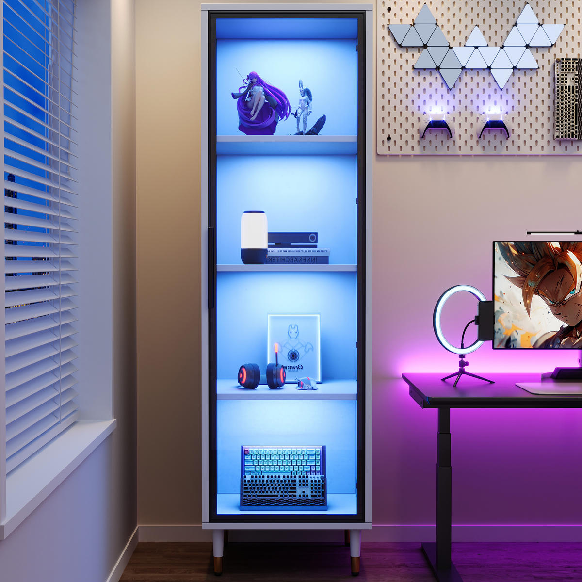HIGHBOARD mit LED-Beleuchtung 40/40/170 cm in Weiß mit getönter Glastür - Weiß, Holzwerkstoff (40/170/40cm) - BEAOK