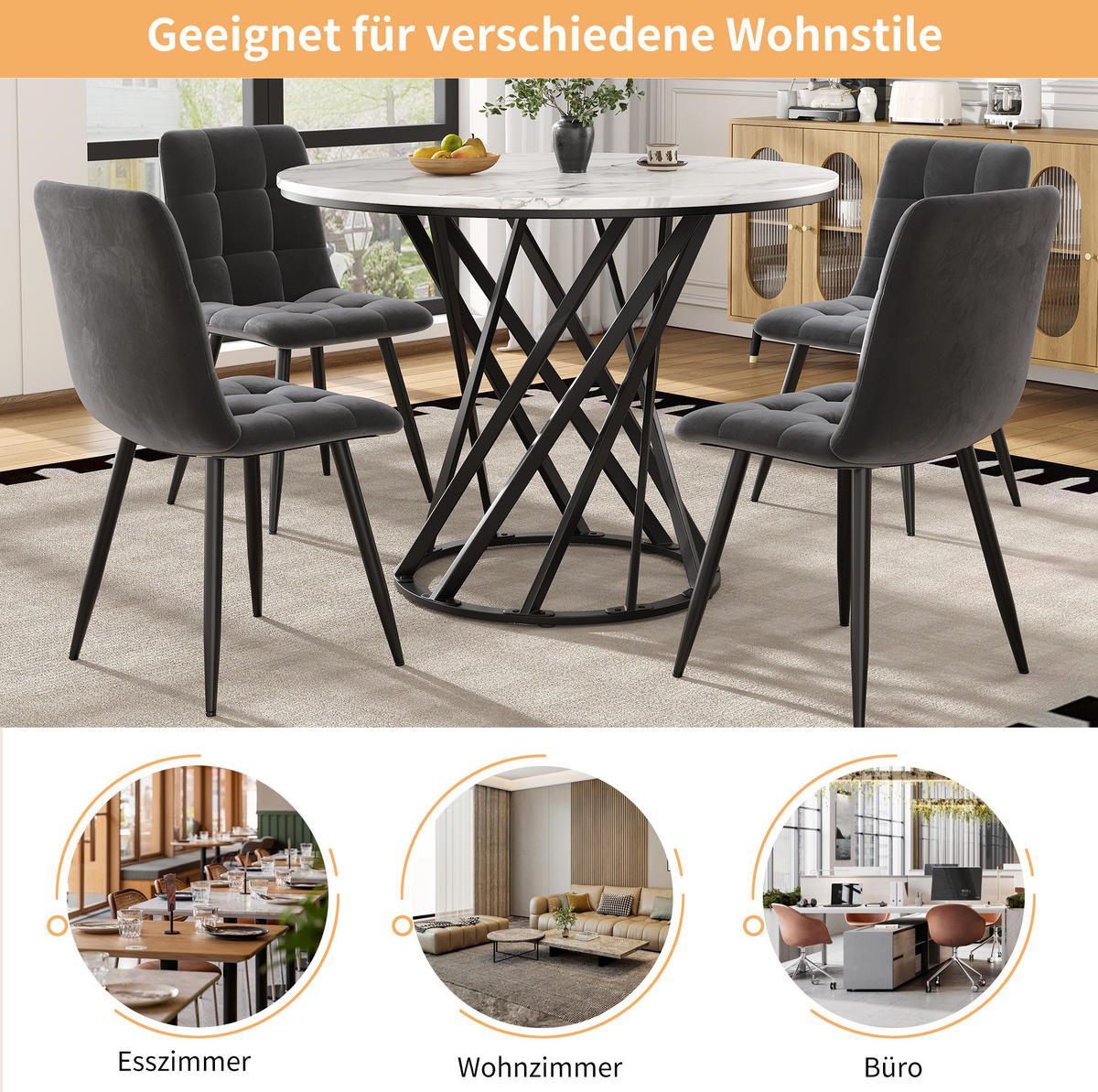 ESSTISCH, MDF-Tischplatte mit Metallgestell, 80/80/76 cm, Schwarz/Weiß - Schwarz, Holzwerkstoff (80/80/76cm) - Redom