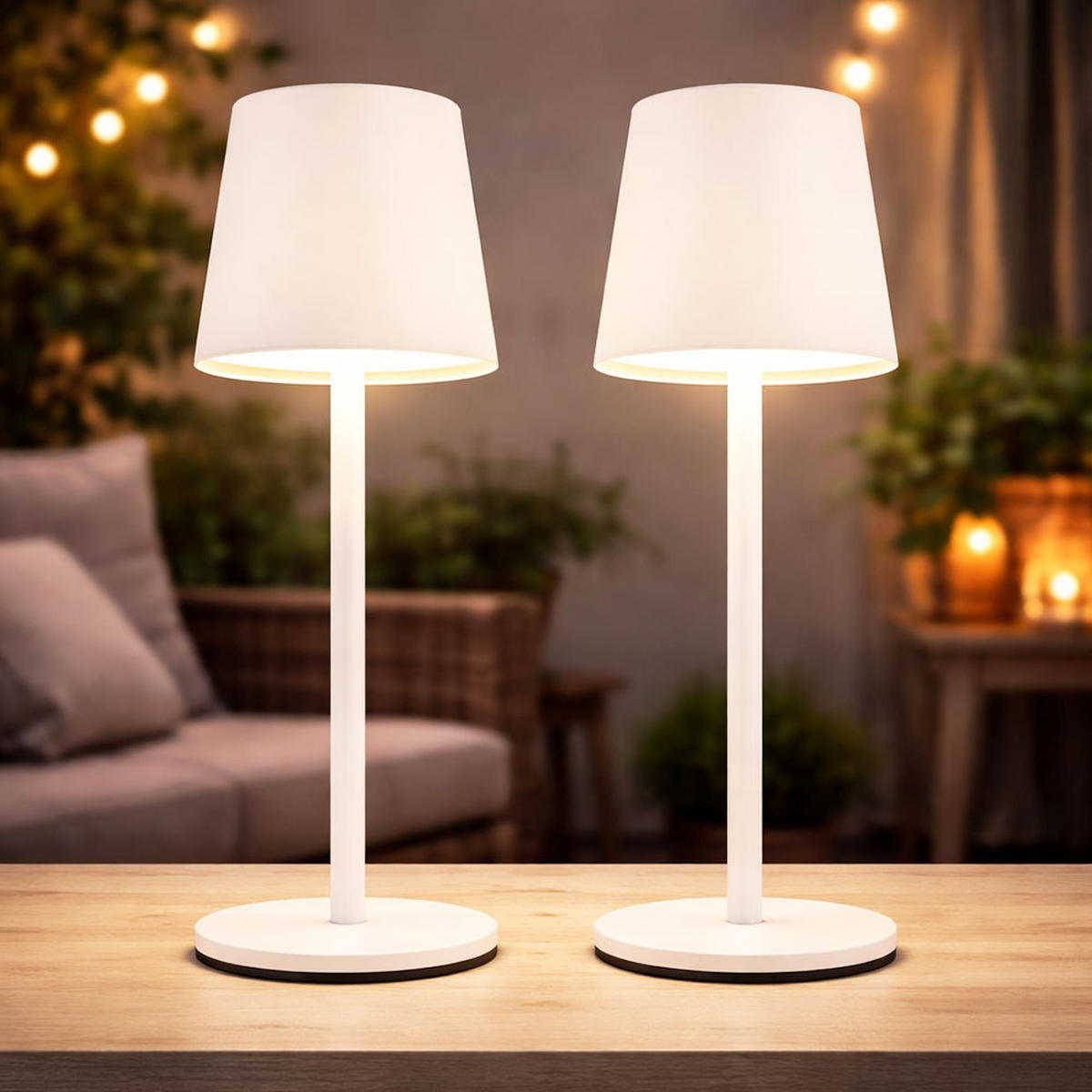 LED AUSSEN-TISCHLEUCHTE Weiß opal 2er Set - Weiß, Metall (8.5/8.5/28cm) - Globo Lighting