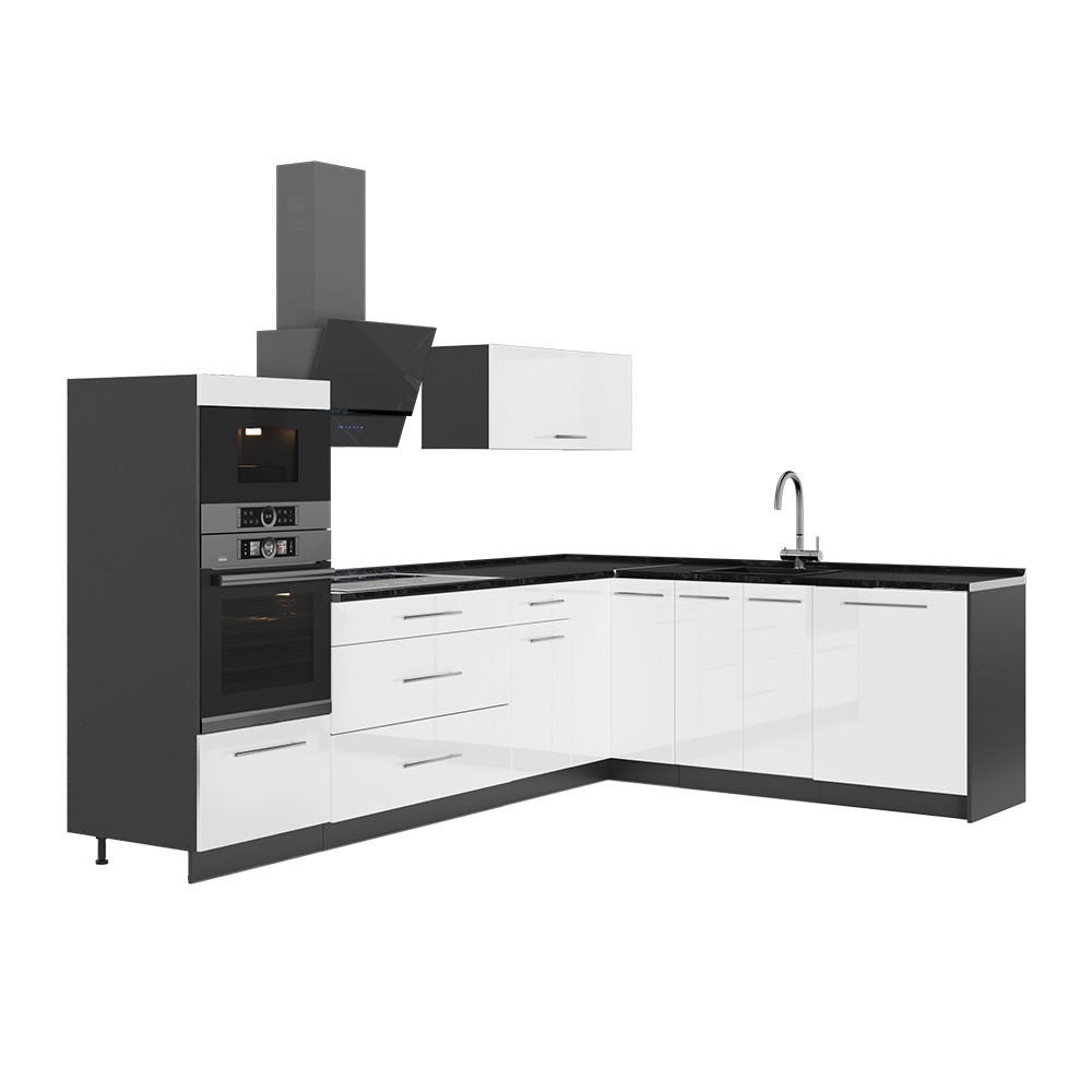 HÖRNKÖK Fame-Line, Vit högblank/antracit, 287 x 207 cm utan bänkskiva - Antracit/Vit högglans, Träbaserade material (287/153.6/51.6cm) - Vicco
