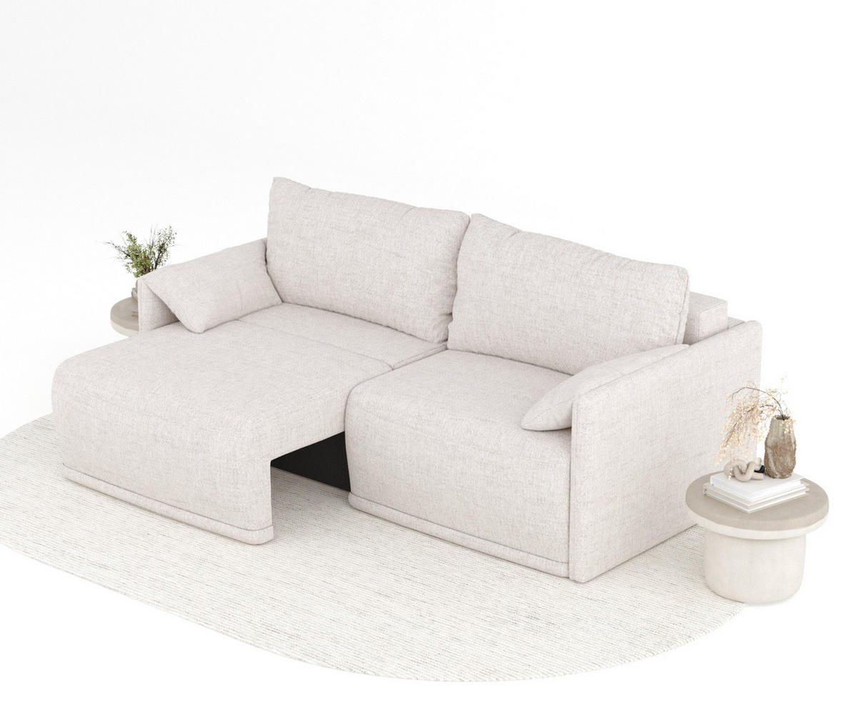 SCHLAFSOFA MIT ECKSOFA-FUNKTION Nappa Beige Webstoff - Beige/Schwarz, Holz/Holzwerkstoff (215/100/112cm) - Maison de Reve