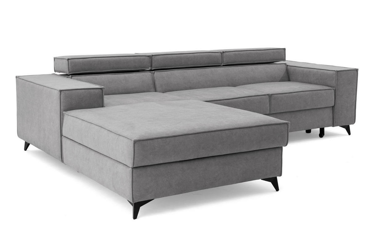 ECKSOFA PURE S Links mit Schlaffunktion 127x215 Velours Hellgrau - Hellgrau/Schwarz, Holz/Textil (281/204cm) - Muffo