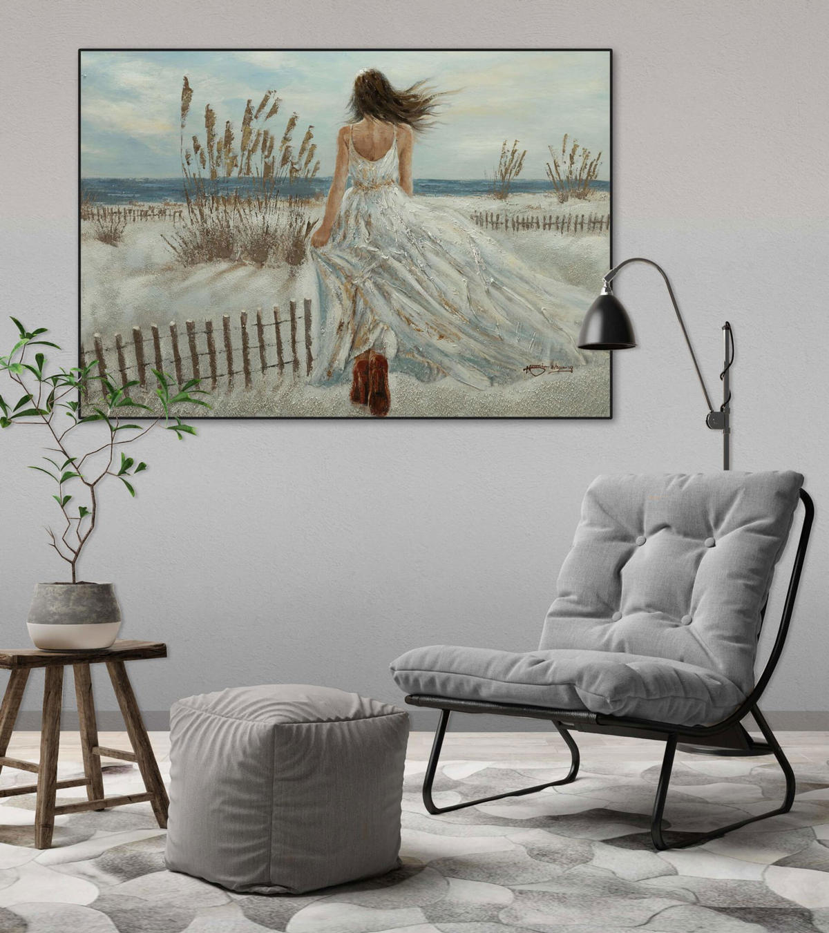 ACRYLBILD HANDGEMALT 100/70 cm - Weiß/Braun, Holz/Textil (1.9/70cm) - KUNSTLOFT