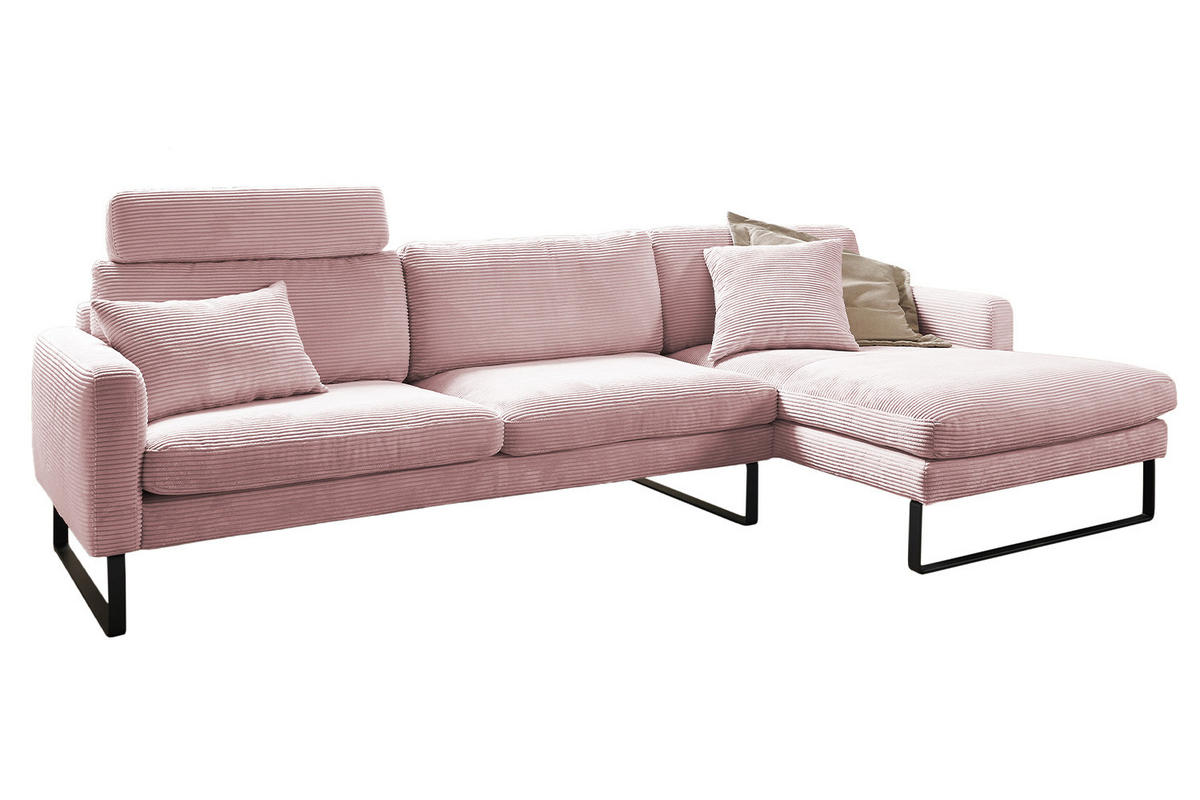 ECKSOFA RICARDA Pink Cord - Pink/Schwarz, Textil/Metall (298/154cm) - KAWOLA