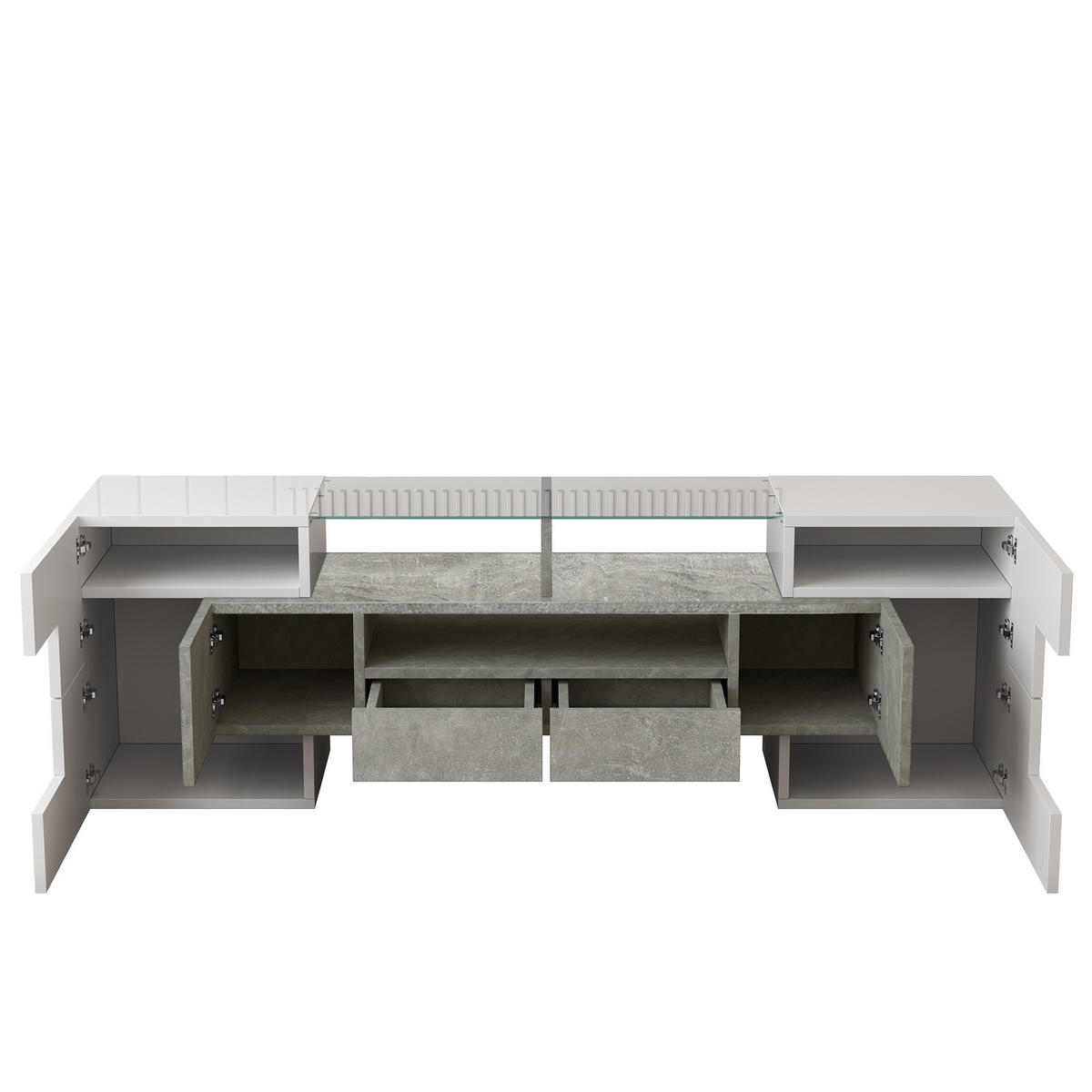 TV-LOWBOARD aus Spanplatte und MDF 145x30x51 cm Hochglanzweiß/Beton mit Mehrfarben-LED - Weiß, Holzwerkstoff (145/51/30cm) - IVMEU