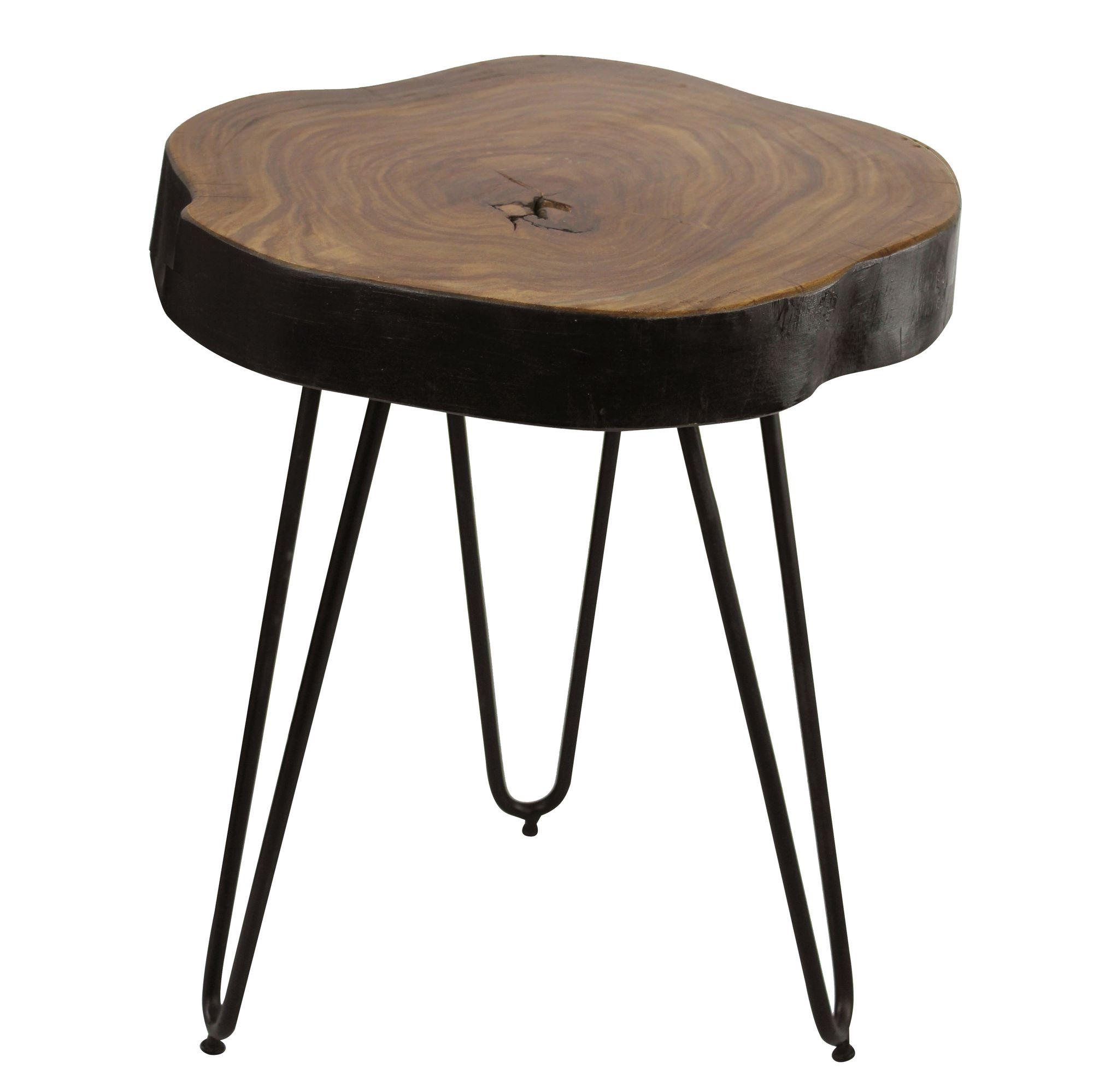 BEISTELLTISCH Massivholz Metallbeine Baumstammoptik BALU, Braun 35x35x45 cm - Schwarz/Braun, Holz/Metall (35/35/45cm) - KADIMA DESIGN