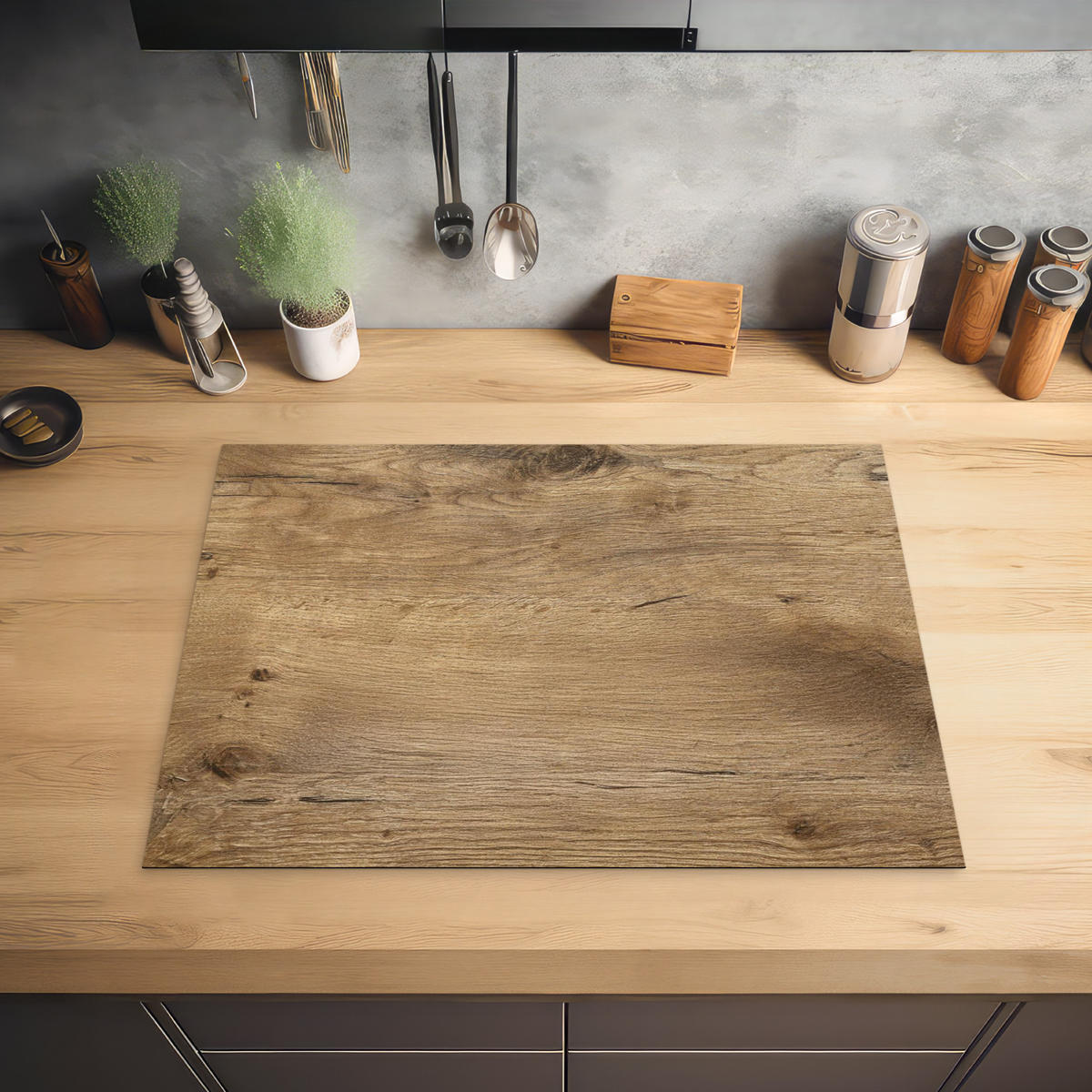 HERDABDECKPLATTE Holz - Braun - Holzoptik 70x52 cm - Eichefarben, Kunststoff (70/52/0.2cm) - MuchoWow