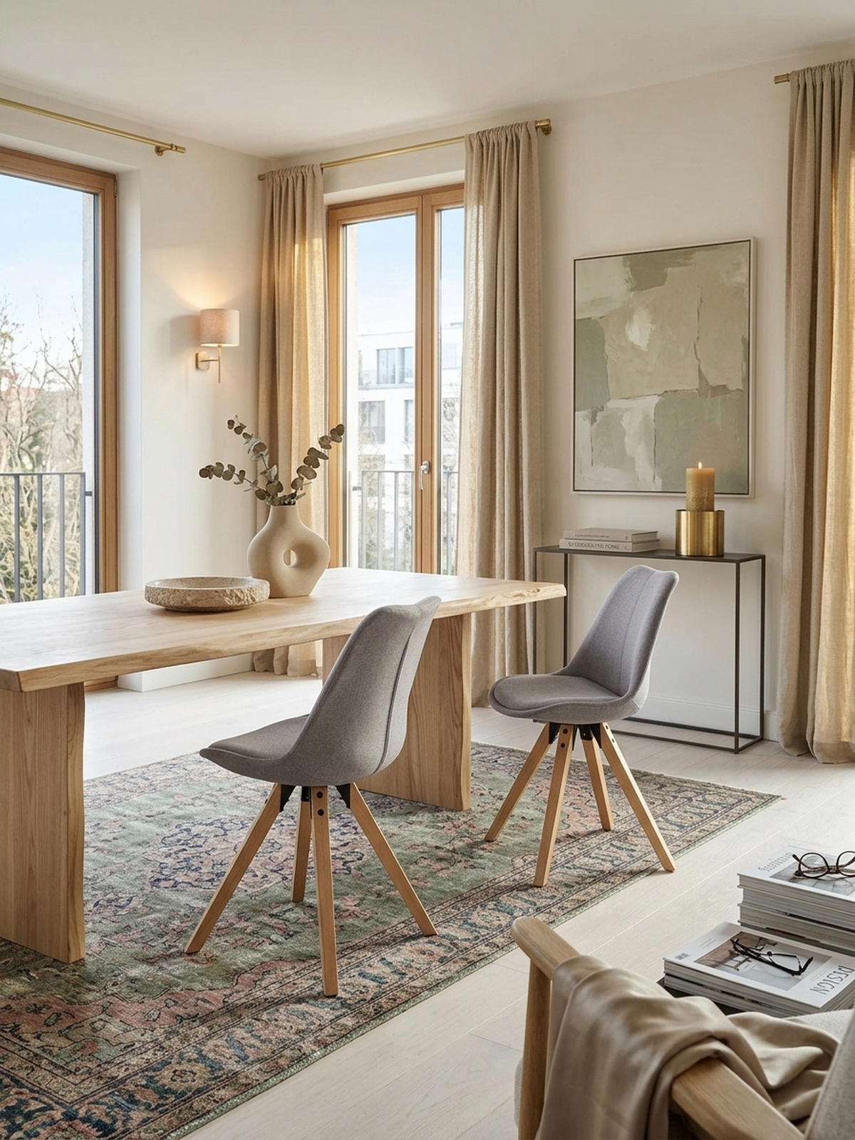 ESSZIMMERSTUHL 2er Set Stoffbezug mit Holzgestell Skandinavisch gepolstert, Grau 49x52x87 cm - Beige/Grau, Holz/Textil (49/87/52cm) - KADIMA DESIGN