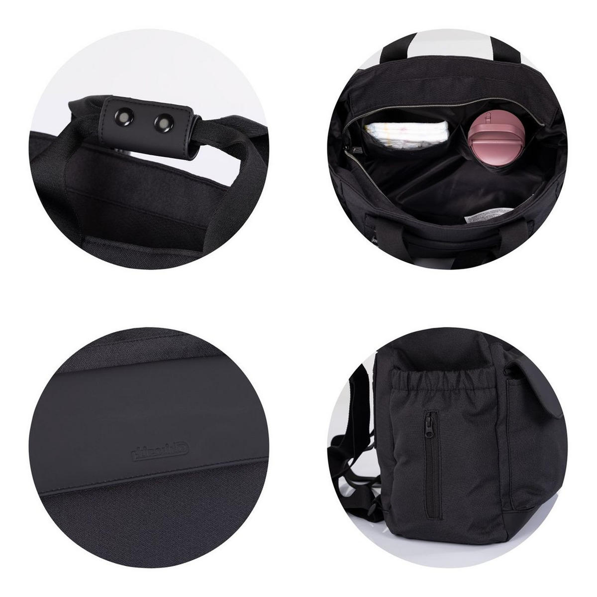 WICKELTASCHE CHMBL026 schwarz kompakt faltbar, Rucksackfunktion, Wickelauflage, Reißverschluss - Schwarz, Textil (18/30/44cm) - Chipolino