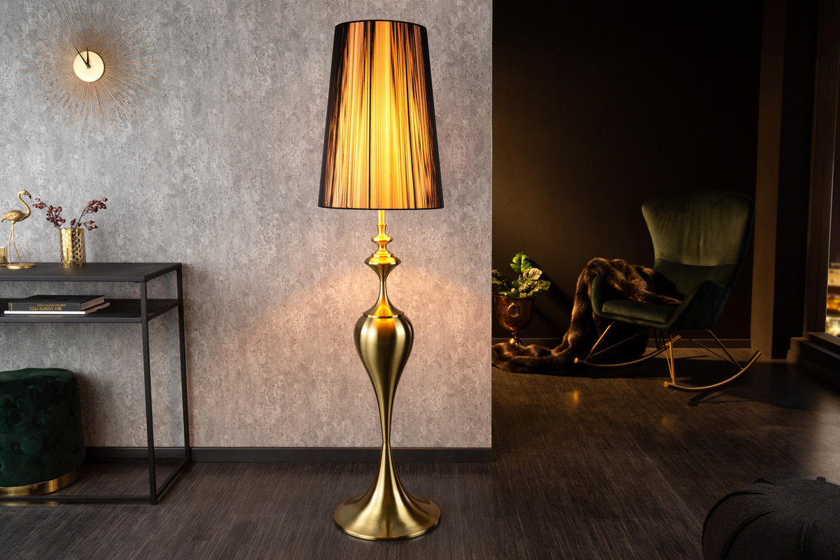 STEHLEUCHTE LUCIE Metall Gold 160 cm - Goldfarben/Schwarz, Metall (40/40/160cm) - riess-ambiente