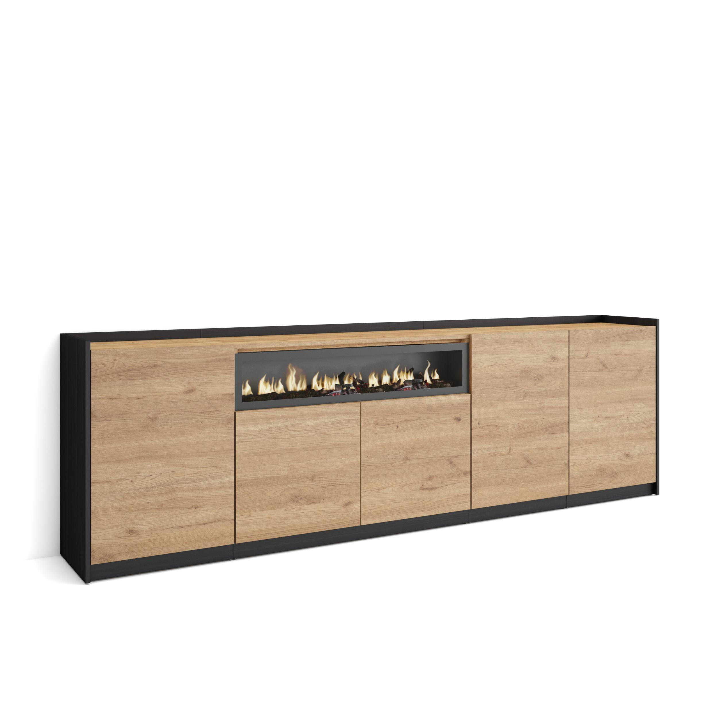 SIDEBOARD, Highboard, Eiche Schwarz, Elektrokamin, 260/37/80cm - Eichefarben, Holzwerkstoff (260/80/37cm) - Skraut Home