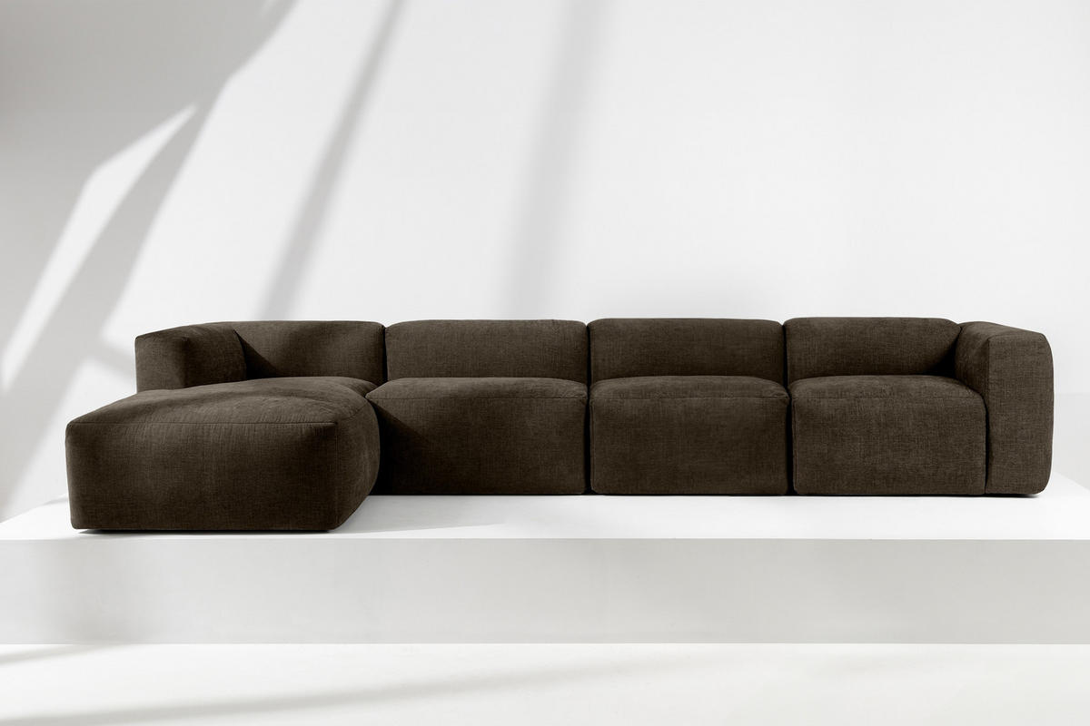 ECKMODULSOFA-LINKS BUFFO 6-Sitzer mit extrem weicher Sitzfläche, Gewebestoff, braun - Braun, Textil (377/180cm) - KONSIMO®
