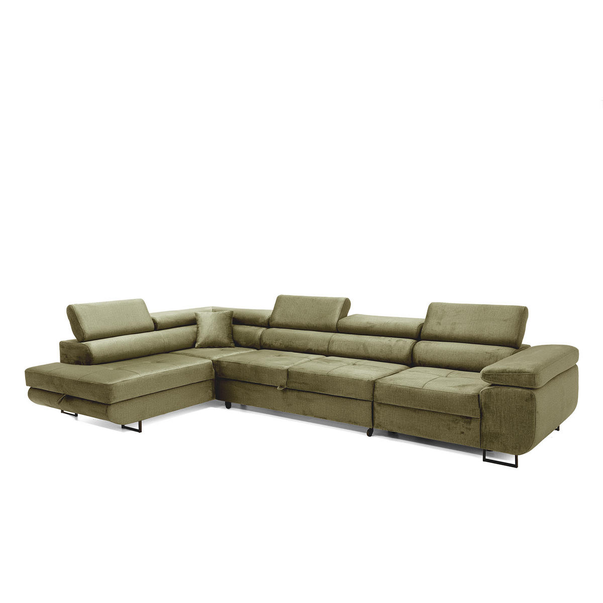 ECKSOFA WILD MAXI L Links mit Schlaffunktion 125x195 Velours Hellgrün - Chromfarben/Hellgrün, Holz/Textil (203/350cm) - Muffo