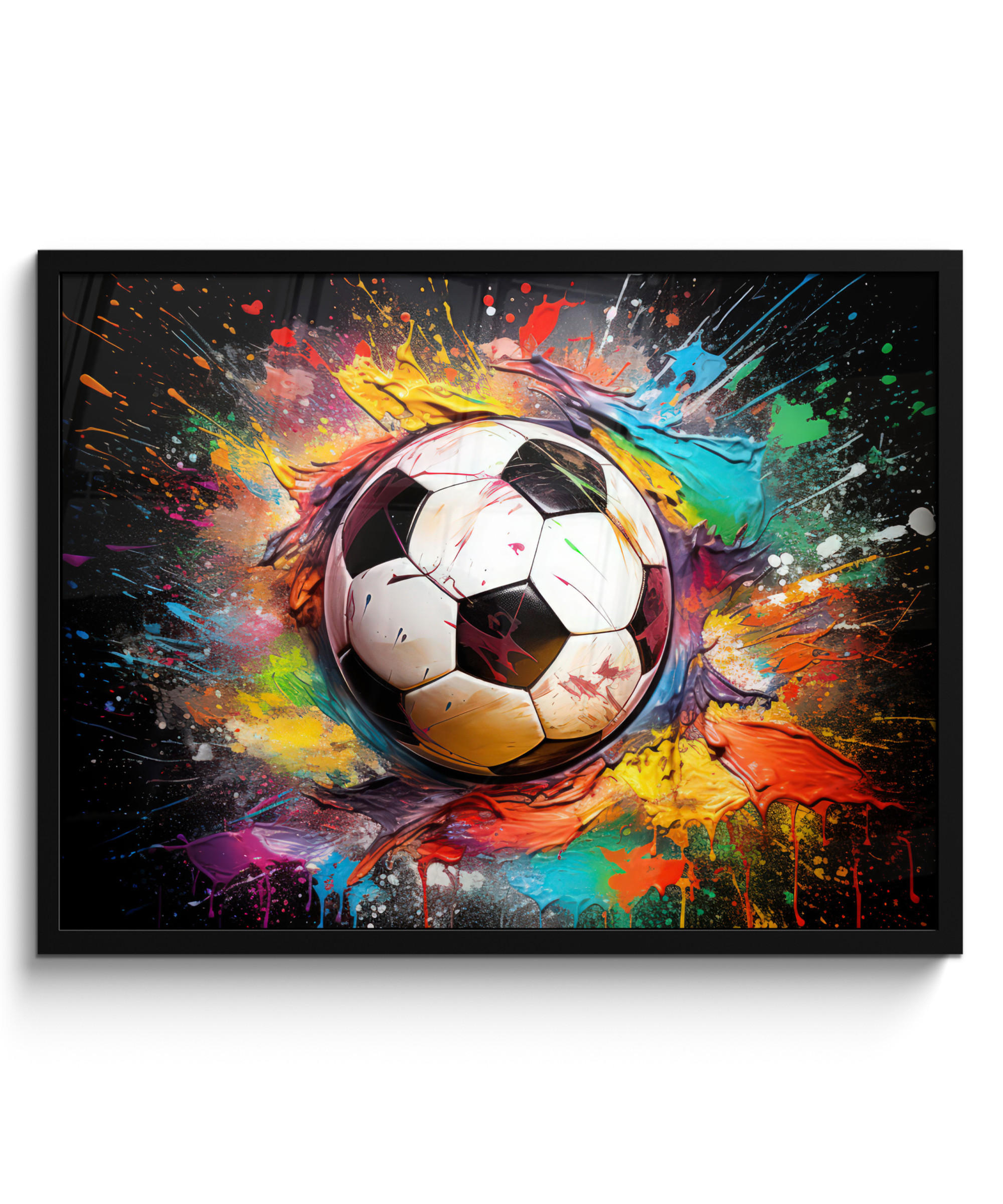 POSTER MIT RAHMEN Fußball - Farbe - Farben - Schwarz - Weiß 80x60 cm - Weiß, Papier (80/60cm) - MuchoWow