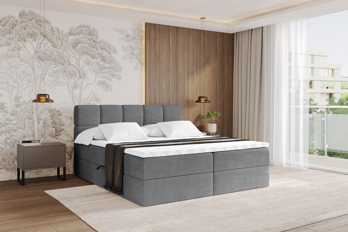 BOXBETT mit Matratze H3 - FAMA - 140x200 cm Dunkelgrau Poso - Taupe, Holzwerkstoff (140/200cm) - ALTDECOR