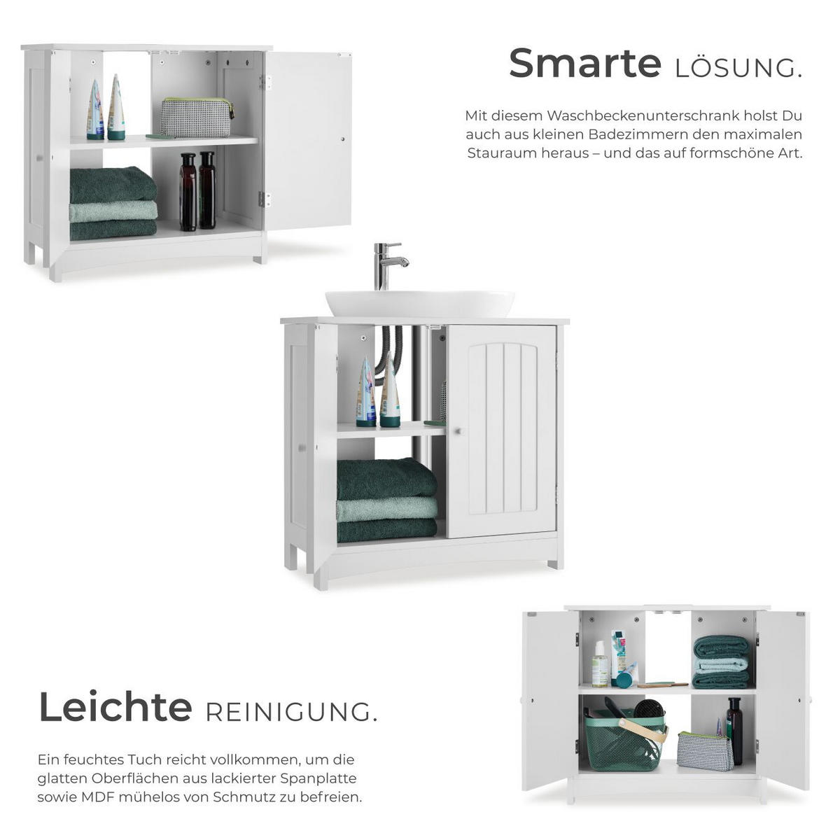 WASCHBECKENUNTERSCHRANK Jasper, 62 x 30 x 60 cm , weiß - Weiß, Holzwerkstoff (62/60/30cm) - tectake