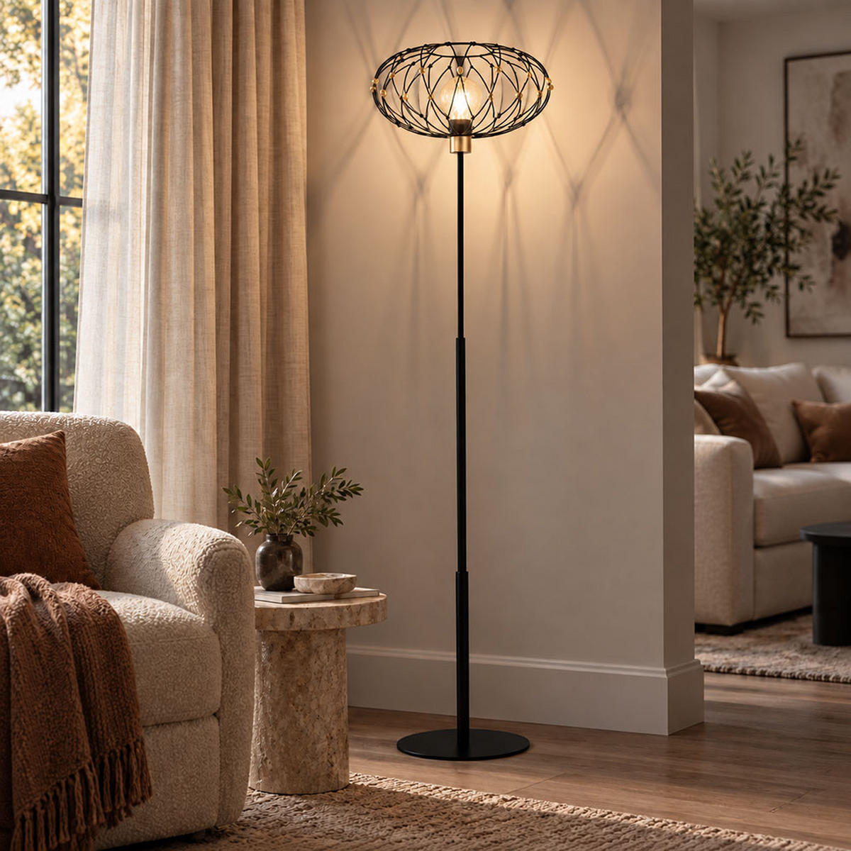 LED STEHLEUCHTE GREYS Schwarz Goldfarben - Schwarz, Metall (40/40/162cm) - Globo Lighting