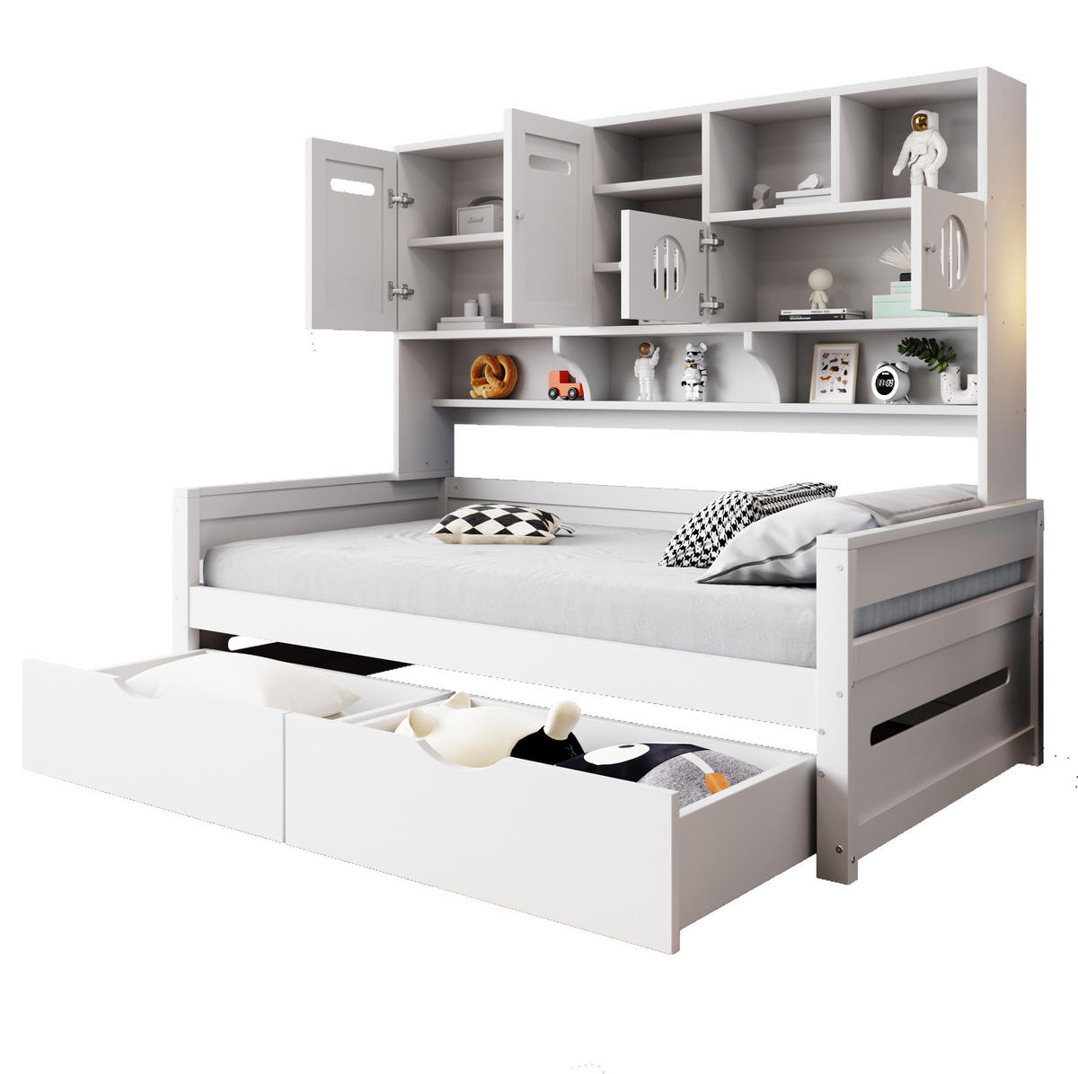 JUGENDBETT 90/200 cm aus Kiefernholz mit Stauraum und 2 Schubladen Weiß - Weiß, Holz (90/200cm) - Modenvie
