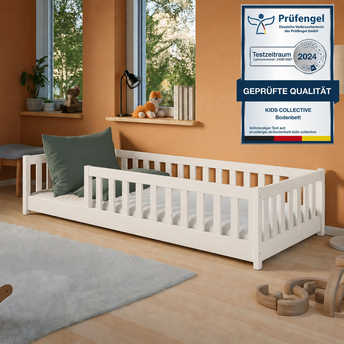 BODENBETT 80x180 cm in Baumwolle - Beige, Holz (80/180cm) - Kids Collective