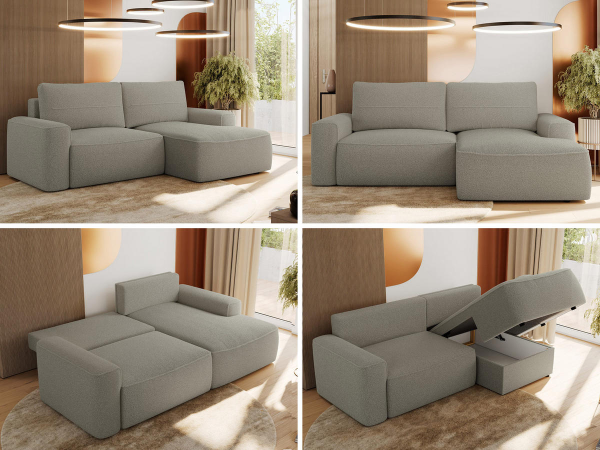 ECKSOFA BELLUNO L Hellgrau Boucle - Rechts - Hellgrau/Schwarz, Textil (233/144cm) - MKS