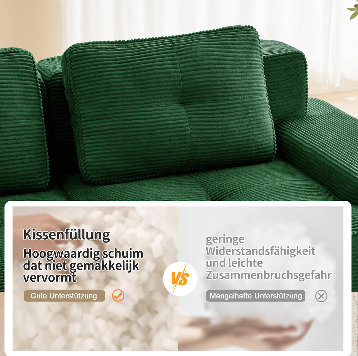 MODULARES Ecksofa mit Schlaffunktion aus Cord Grün 293x177x69 cm - Grün, Textil (177/69/293cm) - IVMEU