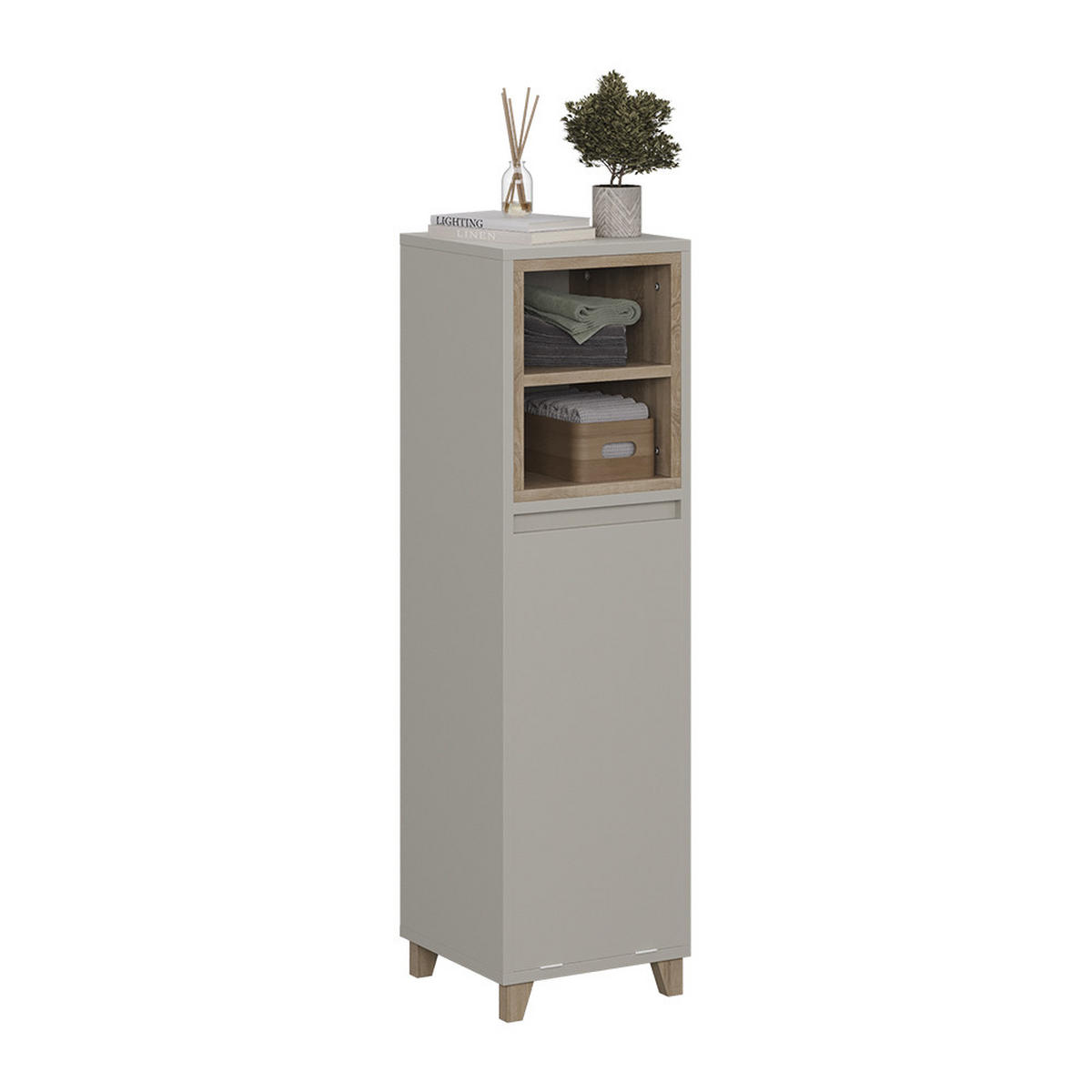 MIDISCHRANK Elnor Greige/Eiche 30 x 105.2 cm mit ausklappbarem Wäschebehälter - Greige/Eichefarben, Holzwerkstoff (30/105.2/30cm) - Vicco