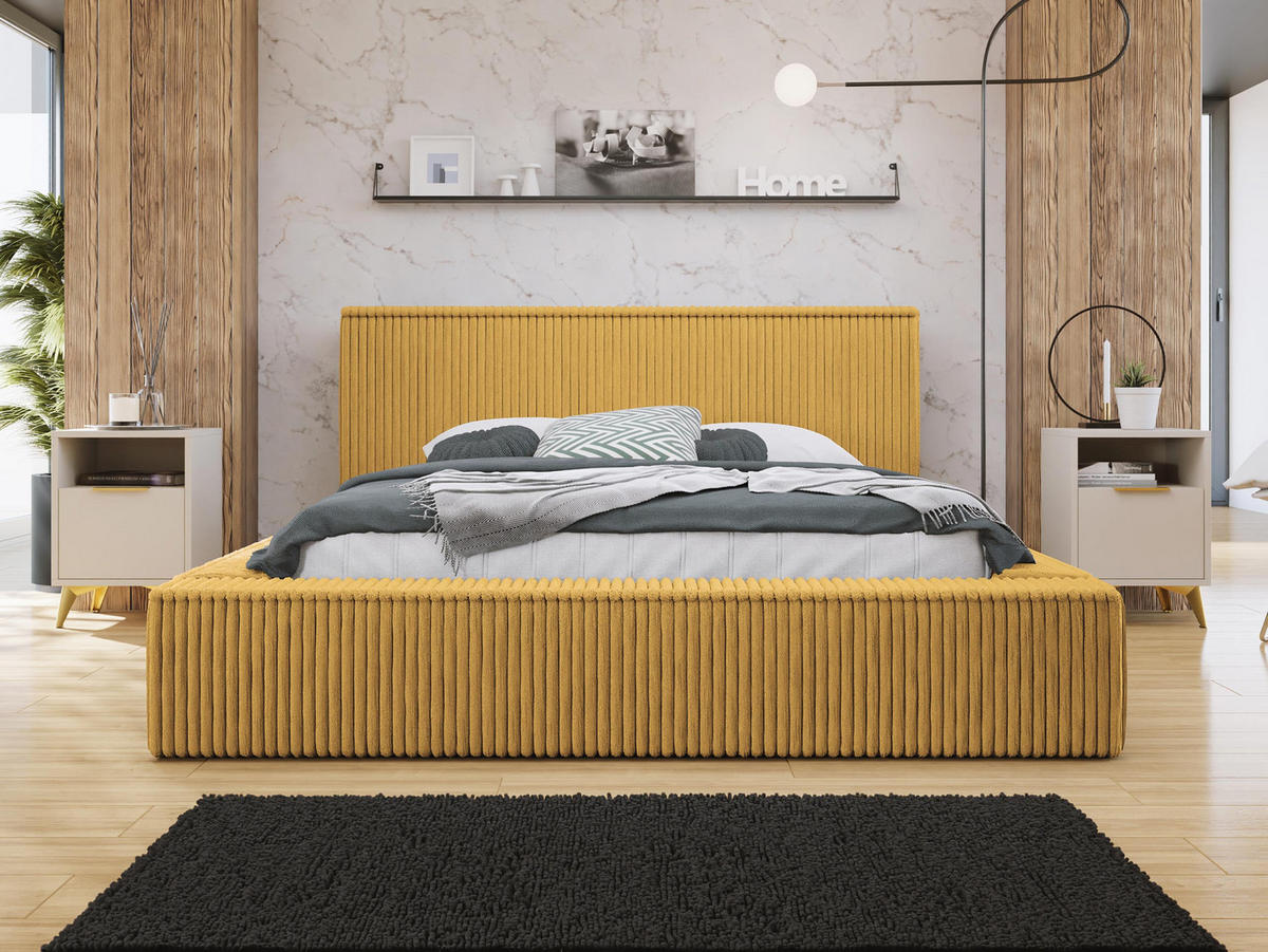 POLSTERBETT Glexi - Gelb, Holz/Textil (180/200cm) - MIRJAN24
