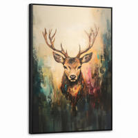 LEINWAND Bilder mit Rahmen - Hirsch - Gemalt - Geweih - Braun - 60x90 - Haselnussfarben, Textil (60/90cm) - MuchoWow