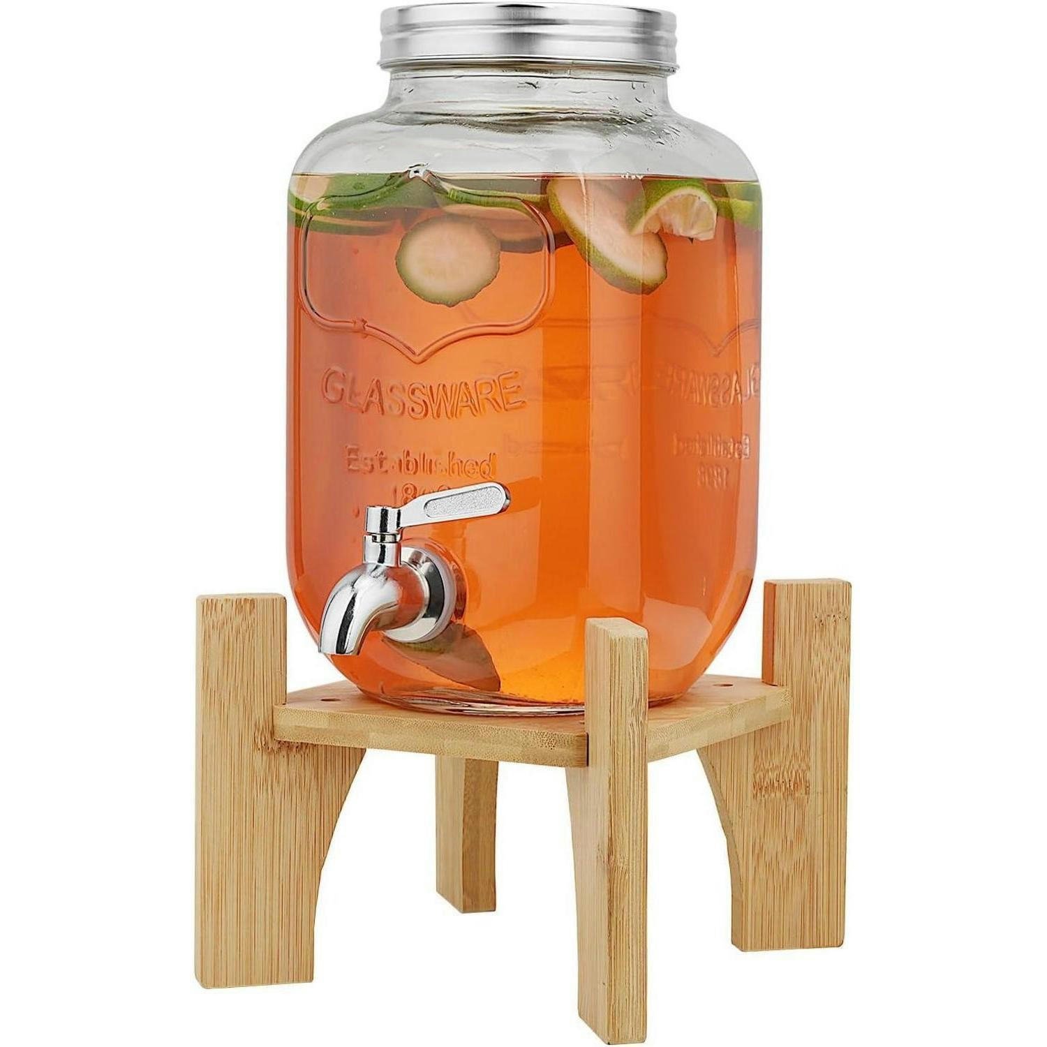 GETRÄNKESPENDER mit Ständer 4 L Glas Bambus - Orange, Glas (24.6/26.3cm)