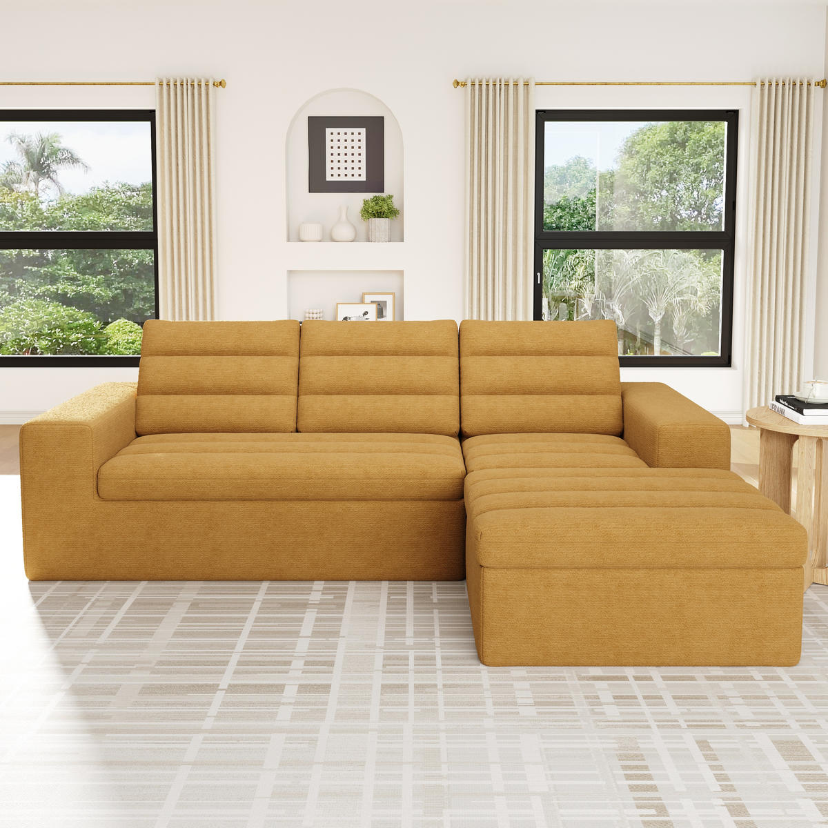 ECKSOFA mit rahmenloser Konstruktion und Cordstoff - Orange, Textil (253/161cm) - EVRYAE