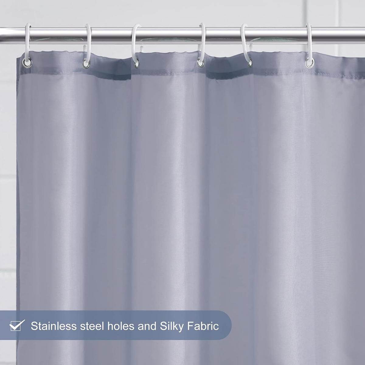 DUSCHVORHANG fürs Badezimmer Stoff wasserdicht schimmelresistent Set Blau Grau mit Haken Kunststoff - Grau, Textil (200/180cm) - MCBOSON