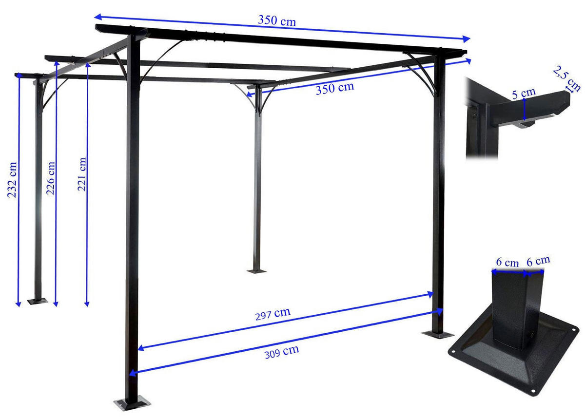 PERGOLA 232x350x350cm Grau - Grau, Metall (350/232/350cm) - BERLINLODGE