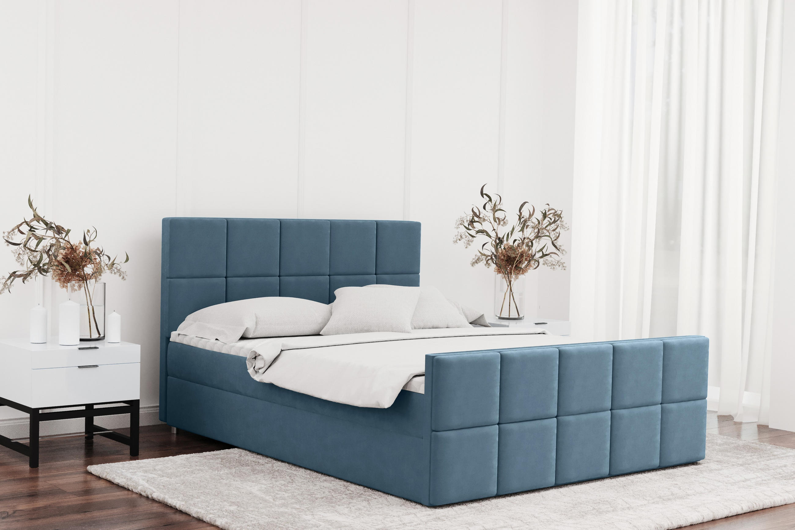 BOXBETT mit Bettkasten und Matratze Topper HANA Stoff Matt Velvet Hellblau 120x200 cm H3-Bonell - Hellblau, Holz/Textil (120/200cm) - Kaiser Möbel
