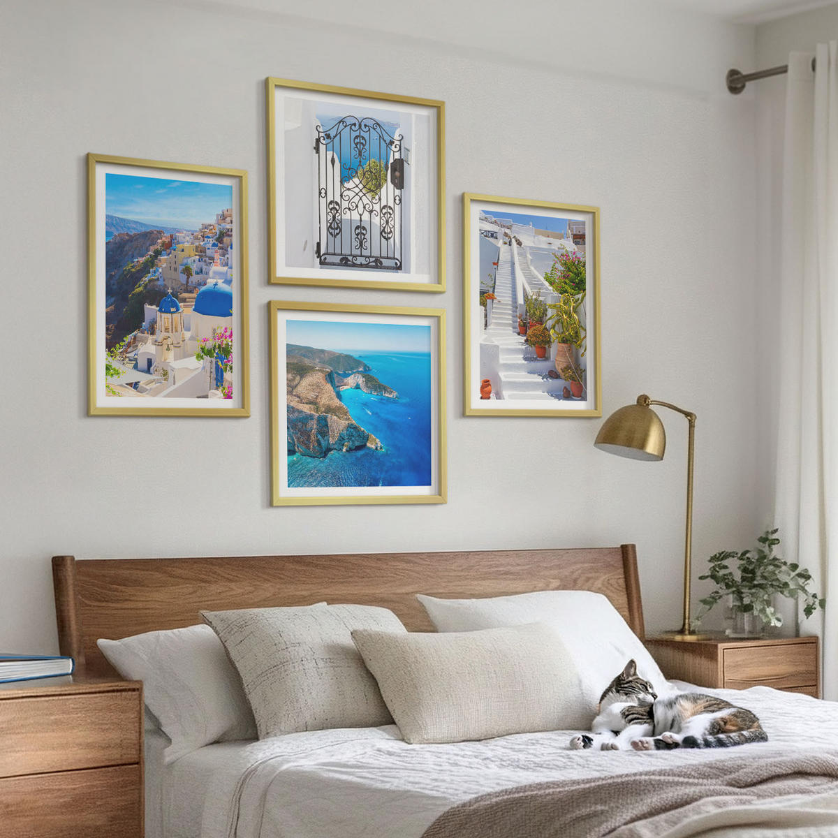 WANDBILDER 4er Set - 50x50 cm & 40x60 cm Goldrahmen - Griechische Architektur auf Santorin, Oia - Goldfarben, Kunststoff (50/50cm) - ArtPrintCave