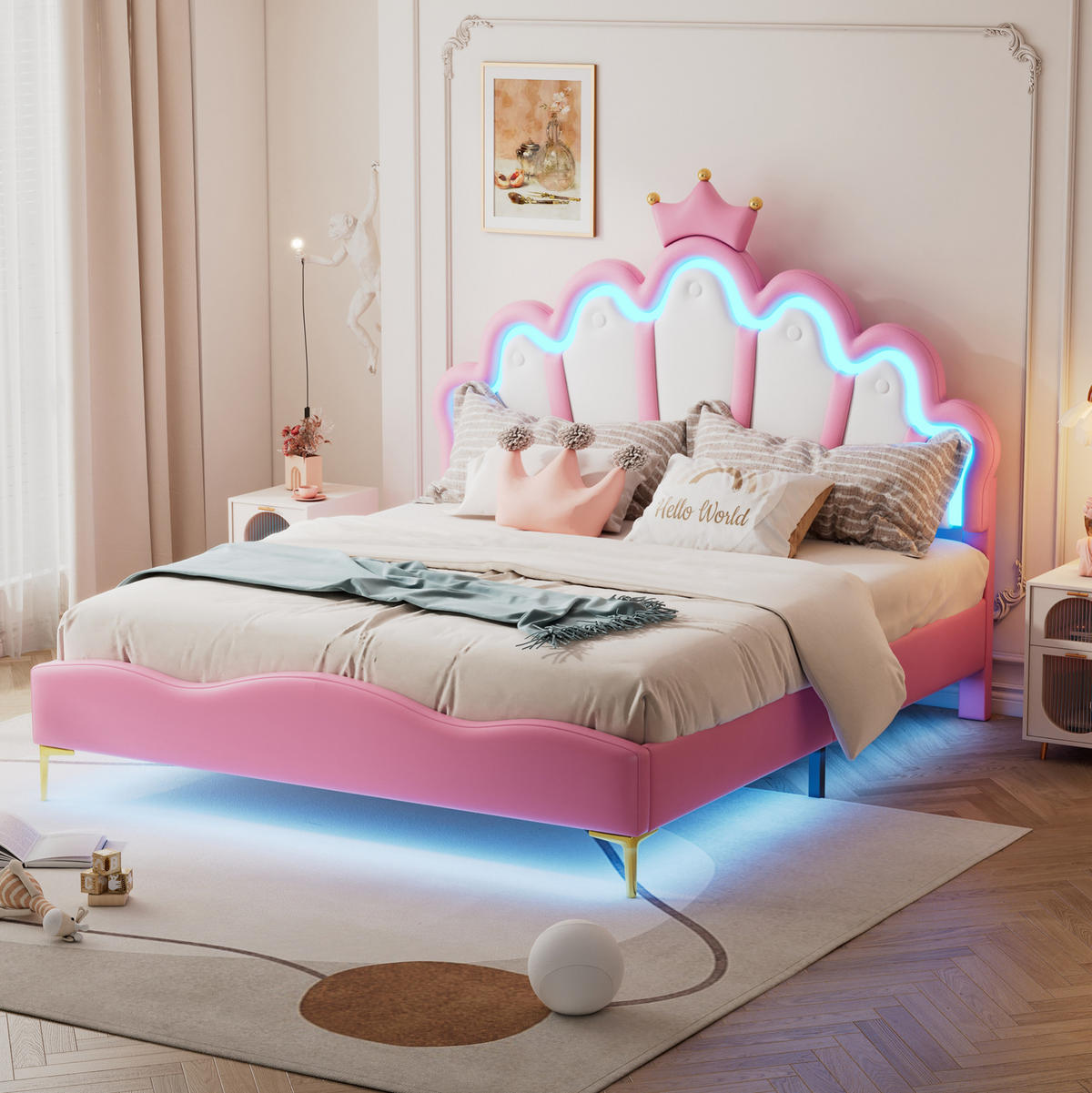 POLSTERBETT 140/200 cm Rosa aus Kunstleder mit LED-Lichtleisten - Rosa, Leder (140/200cm) - MIVRAY
