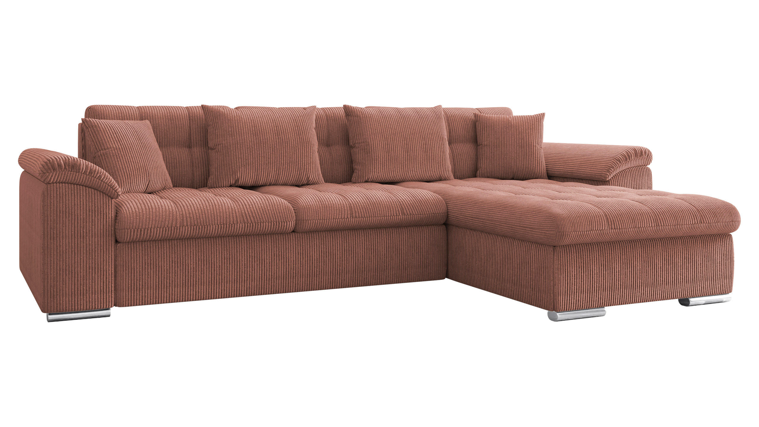 ECKSOFA Diana Cord, Seite: Rechts - Rosa, Holz/Textil (280/160cm) - MIRJAN24