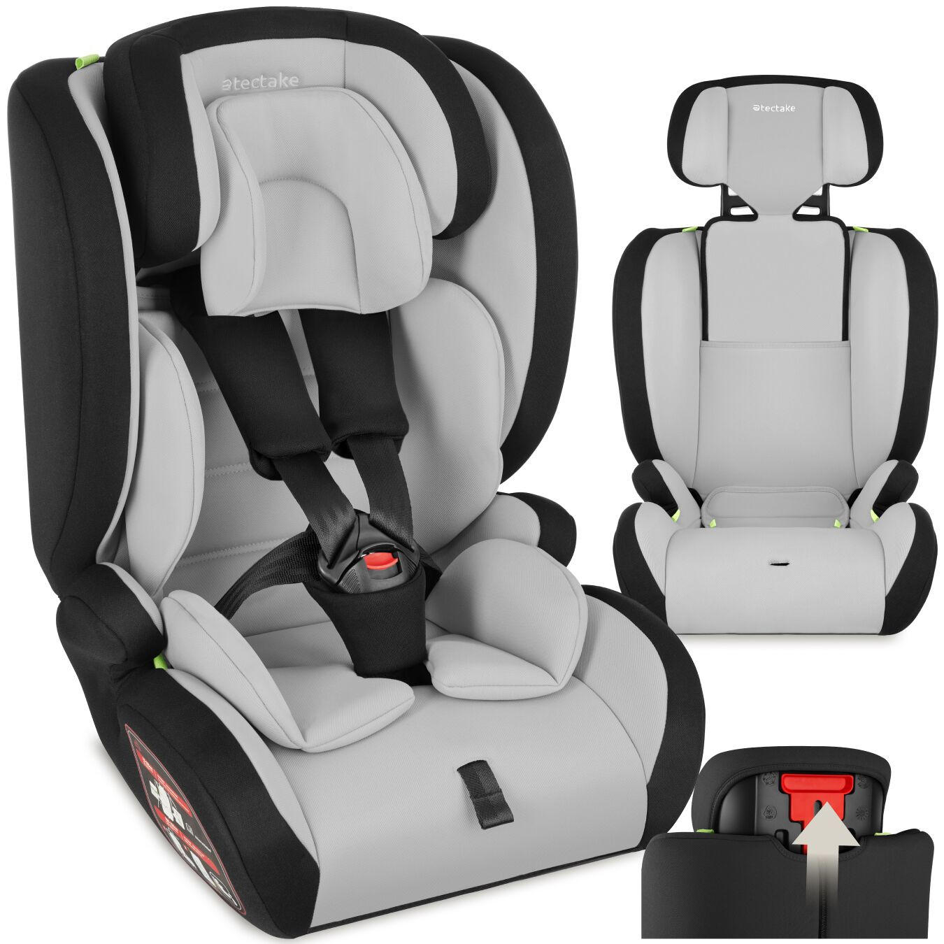 AUTOSITZ Sophie,von 76 bis 150 cm, Belastbarkeit 36 kg,hellgrau/schwarz - Hellgrau/Schwarz, Kunststoff (47/80.5/47cm) - tectake
