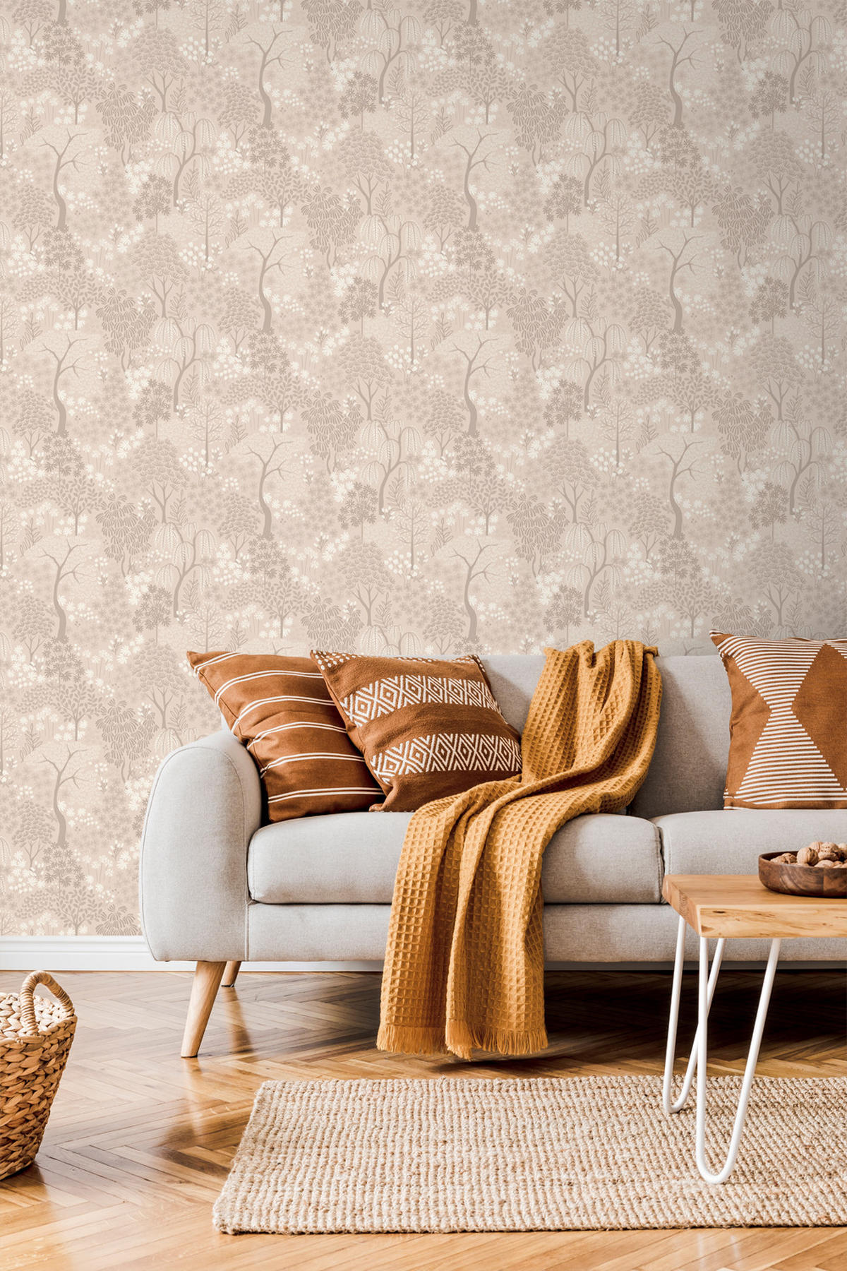 TAPETE Bäumen und Blumen 50 x 900 cm - Beige, Papier (50/900cm) - ESTAhome