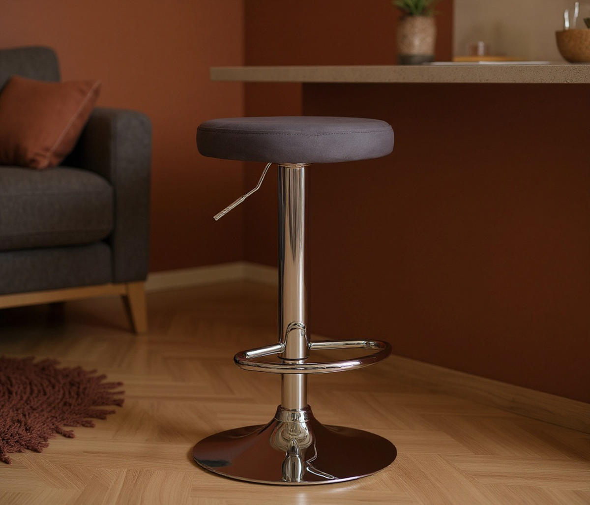 BARHOCKER 2er Set Pontius Samt chrom dunkelgrau - Chromfarben/Dunkelgrau, Textil/Metall (38.5/81/38.5cm) - TPFLiving