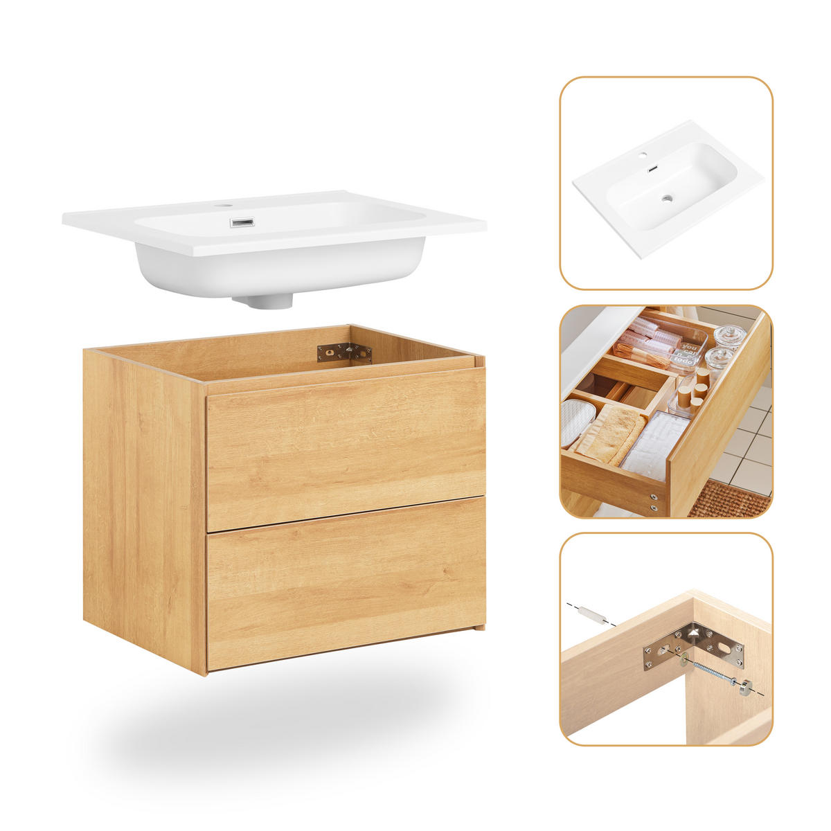 WASCHTISCHKOMBI Natur - Braun, Keramik/Holzwerkstoff (61/54/46cm) - SoBuy