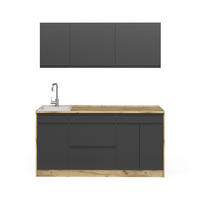 SINGLEKÜCHE R-Line, Anthrazit/Goldkraft Eiche, 160 cm Arbeitsplatte Weiß - Eichefarben/Anthrazit, Holzwerkstoff (160/81.6/60cm) - Vicco