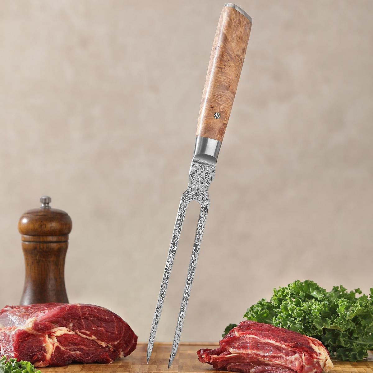 TRANCHIER-SET 2-TEILIG 17–18 cm - Birkefarben, Holz/Metall (31cm) - Zayiko