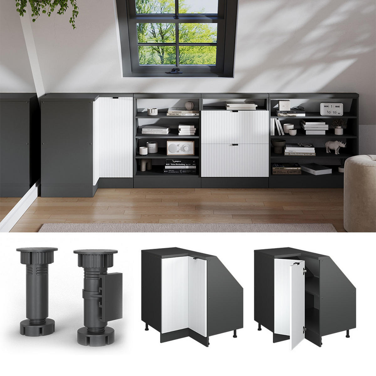 DACHSCHRÄGENSCHRANK ECKSCHRANK Rion Weiß Riffel 75.6 x 81.6 cm mit 1 Tür - Weiß, Holzwerkstoff (75.6/81.6/46cm) - Vicco