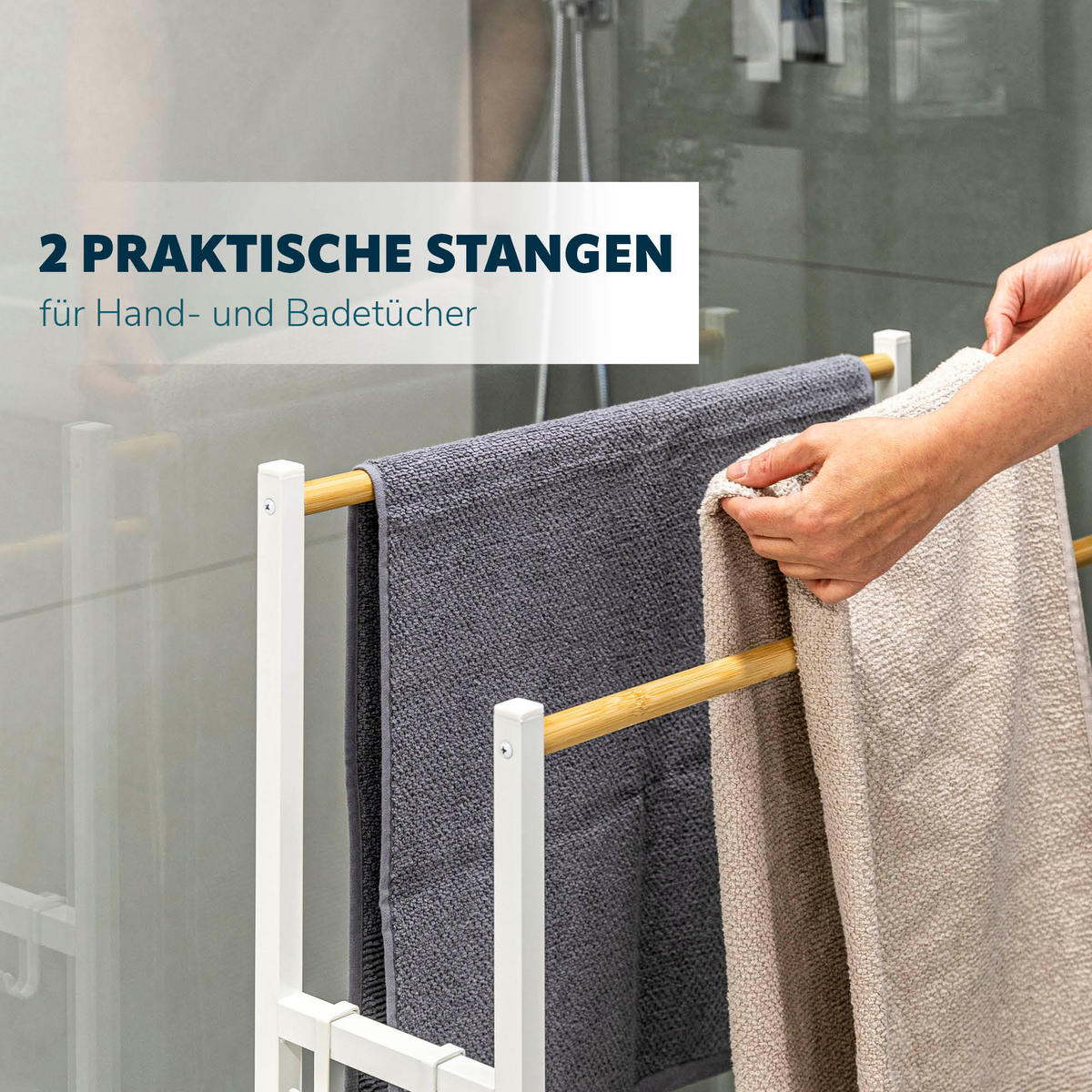 STAND-HANDTUCHHALTER, Metall, weiß - Weiß, Metall (65/96/21cm) - eluno